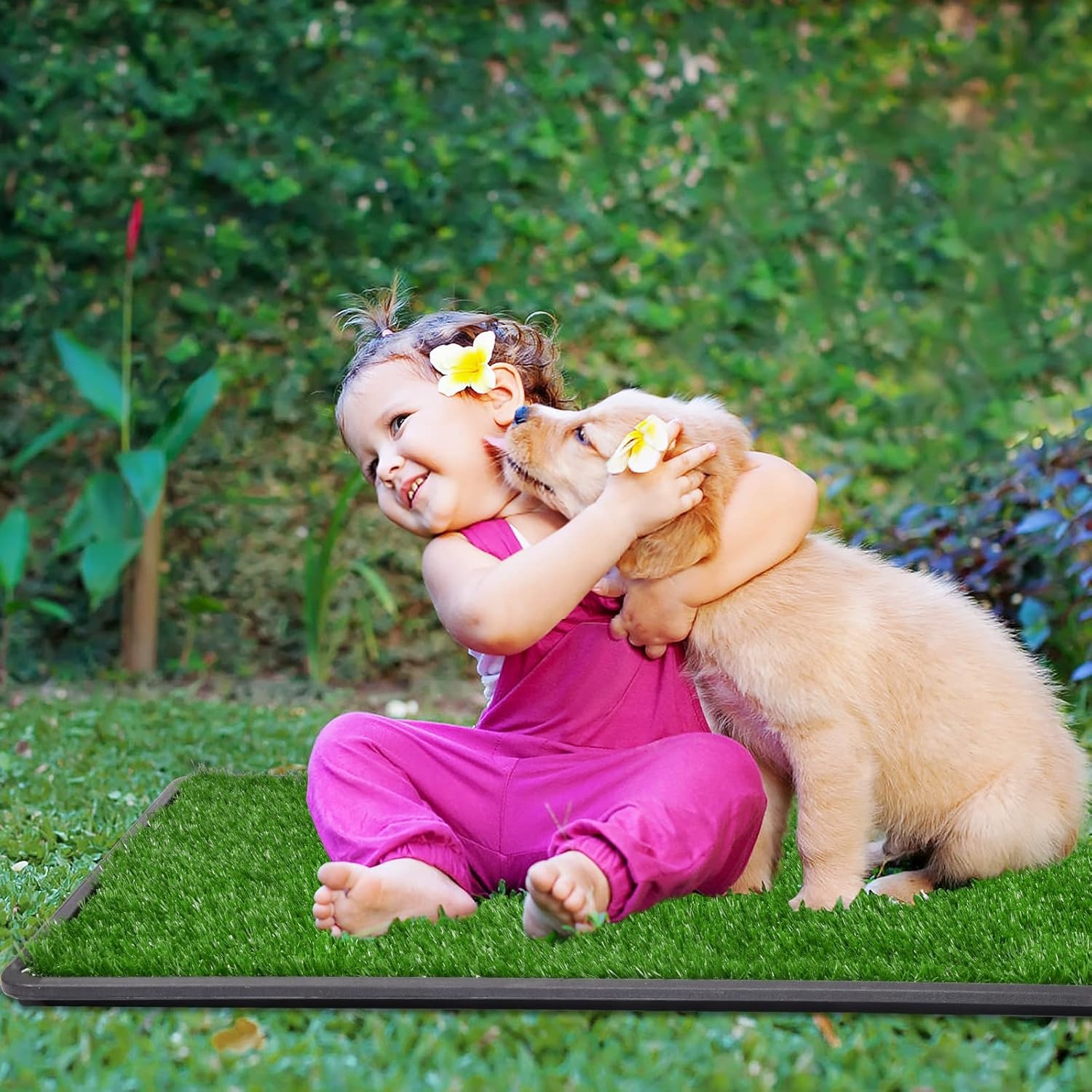 image:imageLOOBANI Dog Grass Pad with Tray Large Dog Litter Box Indoor Potty for Apartment and Patio Training with 2 Pack Grass Pee Pads for ReplacementTray Potty 45 29inchTray Potty 47629inch