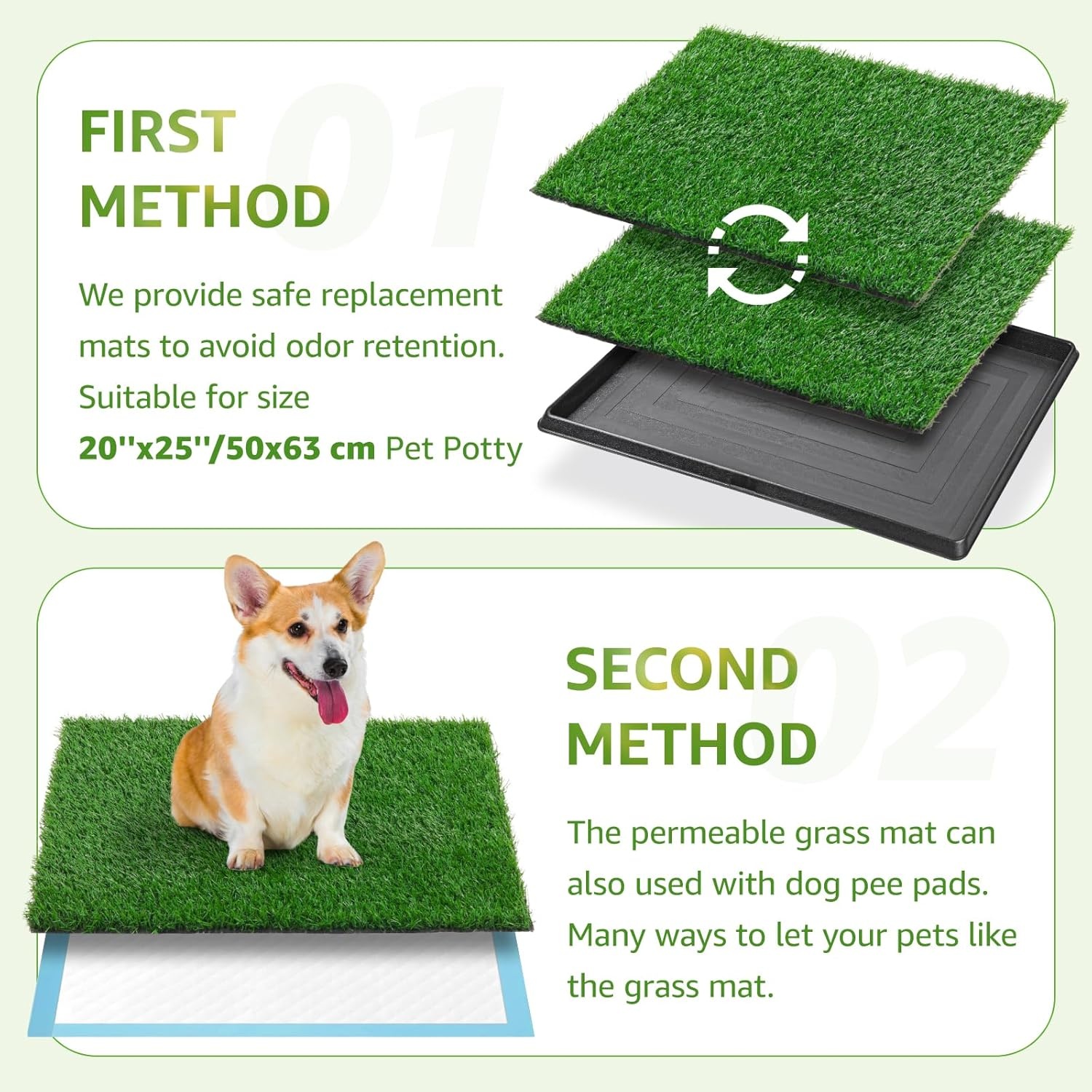 image:imageLOOBANI Dog Grass Pee Pad 18x23 2 Pack Artificial Grass for Puppy Indoor Outdoor Potty Training Rug Replacement Fake Grass Turf Mat with Drainage Holes