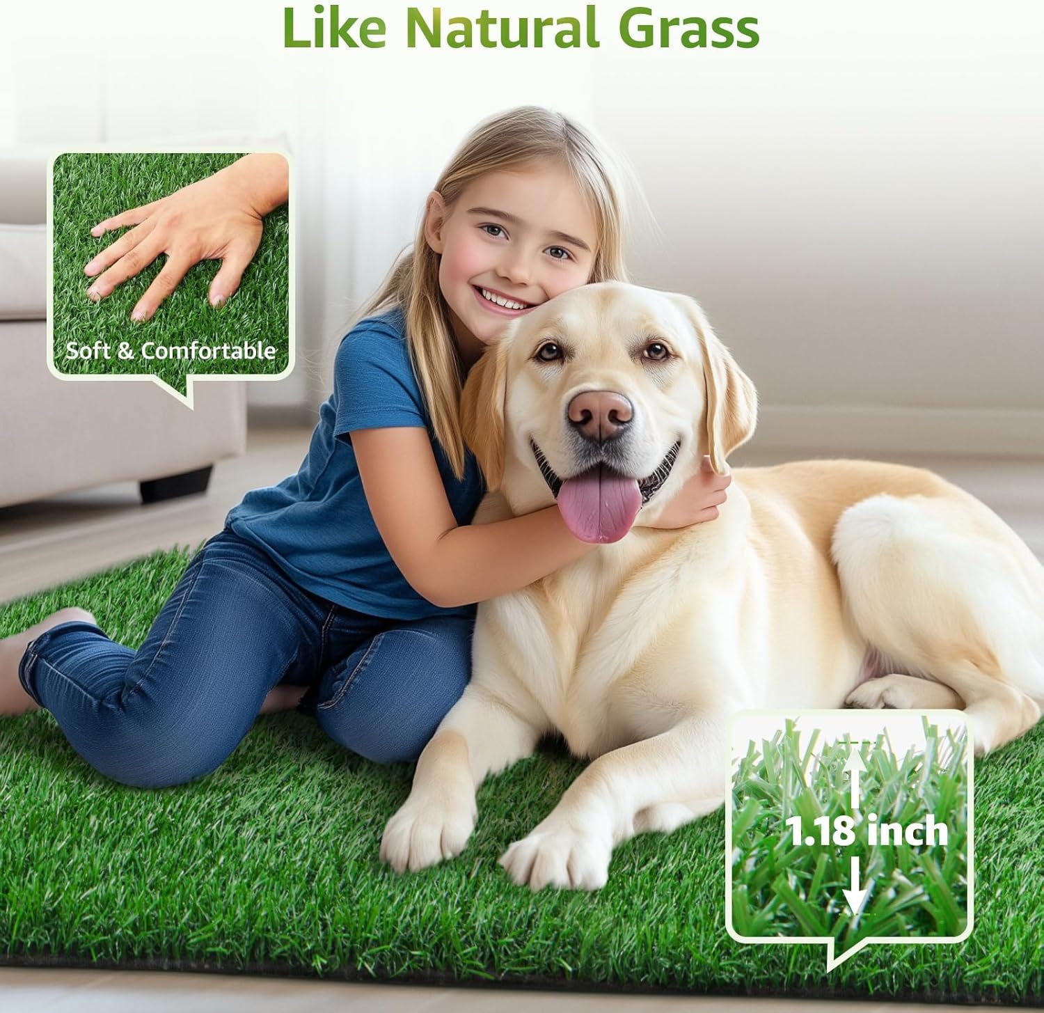 image:imageLOOBANI Dog Grass Pee Pad 18x23 2 Pack Artificial Grass for Puppy Indoor Outdoor Potty Training Rug Replacement Fake Grass Turf Mat with Drainage Holes