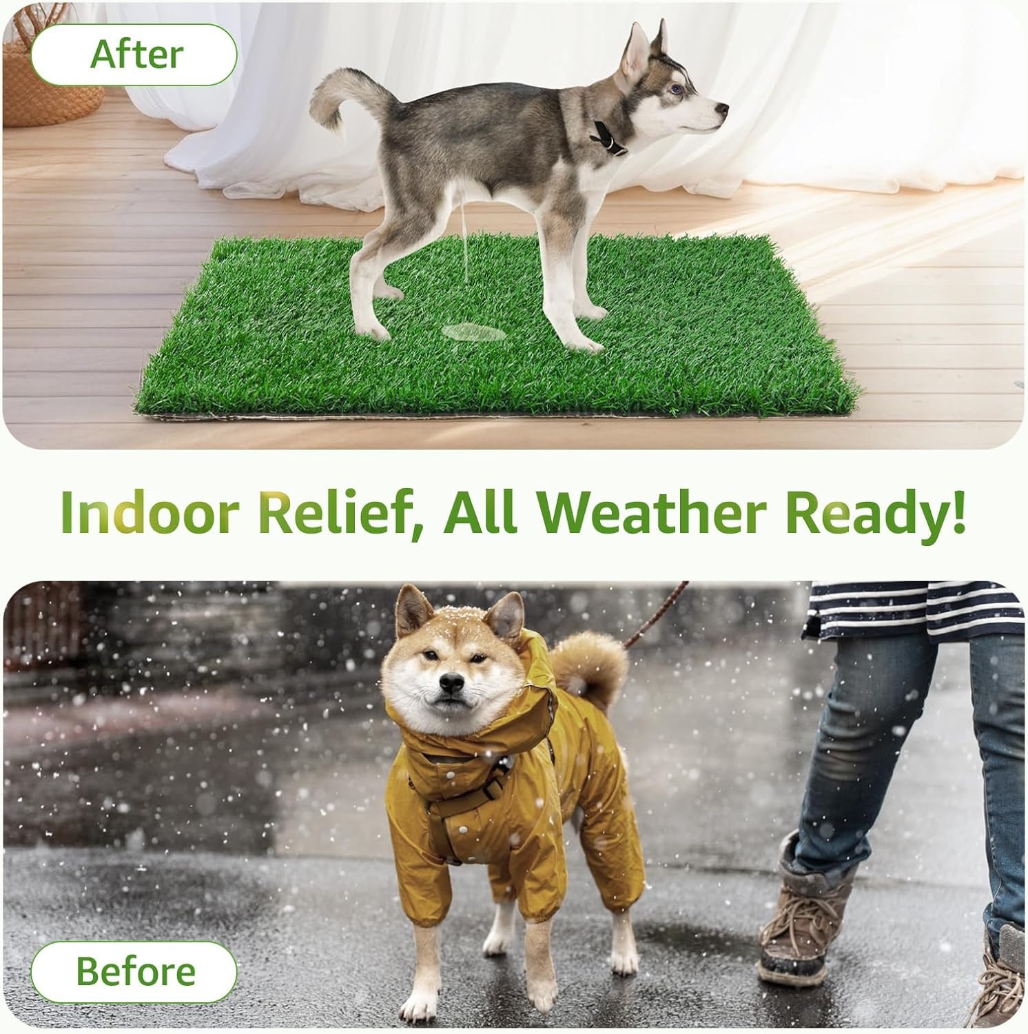 image:imageLOOBANI Dog Grass Pee Pad 18x28 2 Pack Artificial Grass for Puppy Indoor Outdoor Potty Training Rug Replacement Fake Grass Turf Mat with Drainage Holes