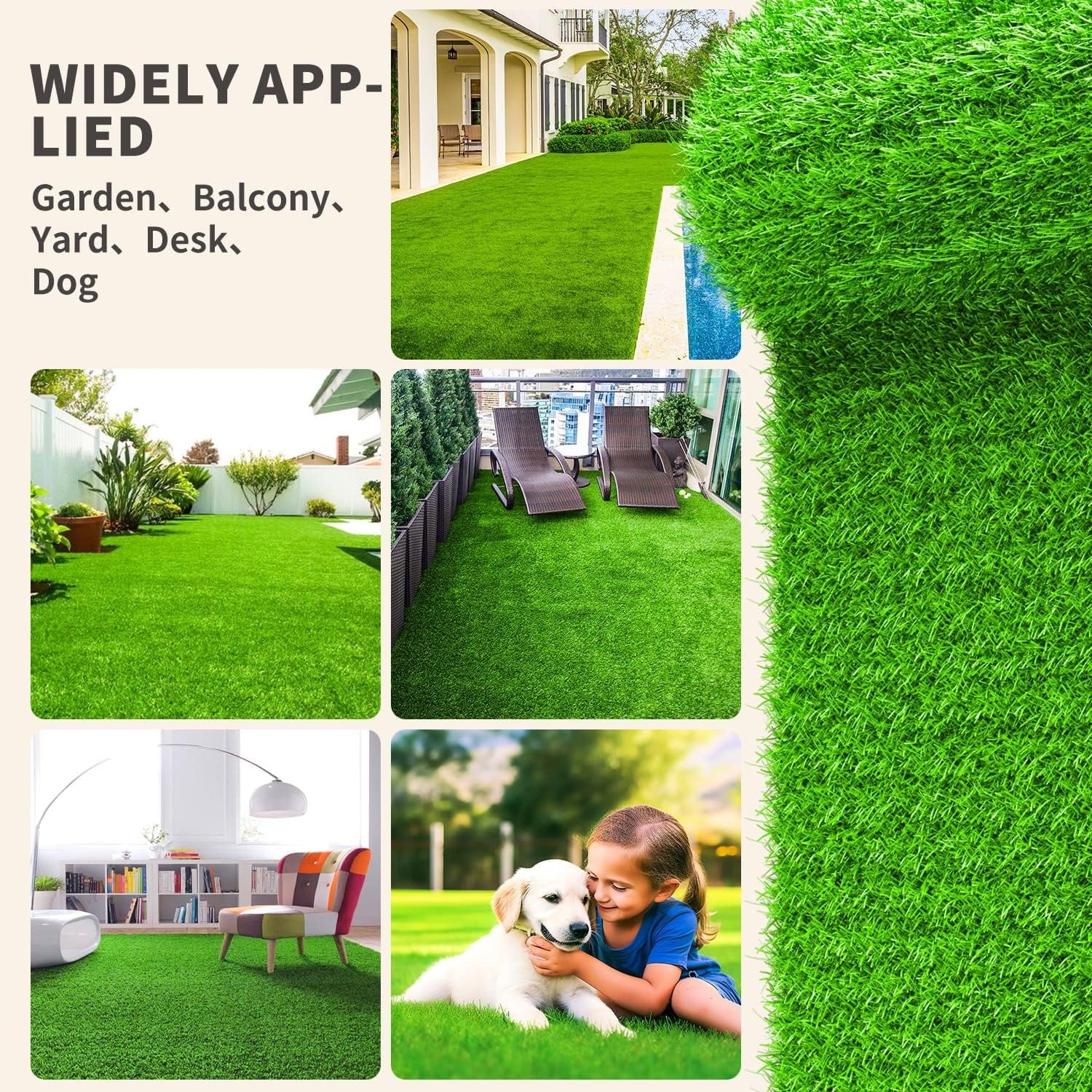 image:imageLOOBANI Realistic Artificial Grass Rug Indoor Outdoor Dog Grass Mat with Drainage Holes and Replacement Artificial Grass Turf Fake Grass for Garden Lawn Landscape Balcony Decoration 4 Feet x 6 Feet5 Feet x 8 Feet