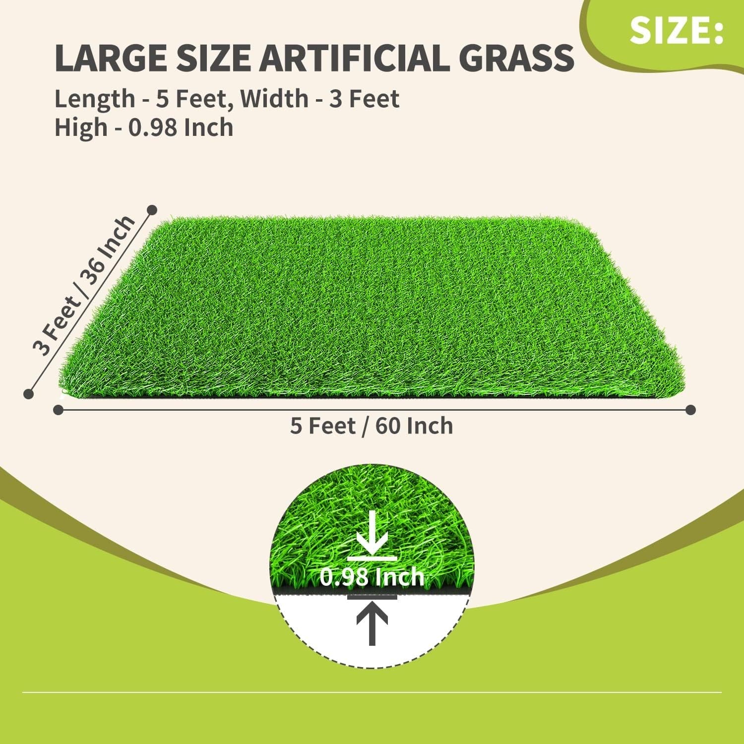 image:imageLOOBANI Realistic Artificial Grass Rug Indoor Outdoor Dog Grass Mat with Drainage Holes and Replacement Artificial Grass Turf Fake Grass for Garden Lawn Landscape Balcony Decoration 4 Feet x 6 Feet3 Feet x 5 Feet
