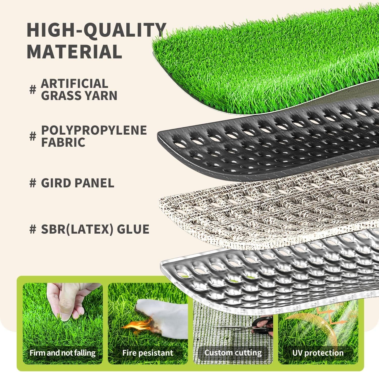 image:imageLOOBANI Realistic Artificial Grass Rug Indoor Outdoor Dog Grass Mat with Drainage Holes and Replacement Artificial Grass Turf Fake Grass for Garden Lawn Landscape Balcony Decoration 4 Feet x 6 Feet7 Feet x 13 Feet