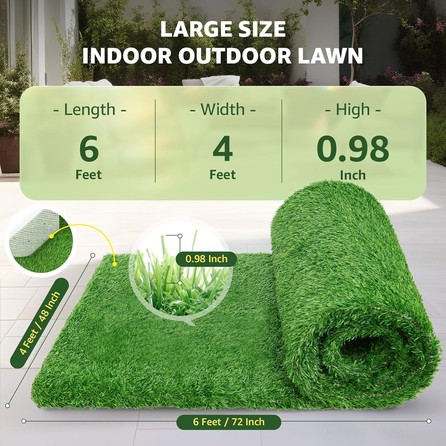 image:imageLOOBANI Synthetic Artificial Turf Artificial Grass for Dog Potty with Drainage Holes Fake Grass Rug for Garden Landscape Balcony Patio Backyard Decoration 3 Feet x 5 Feet4 Feet x 6 Feet