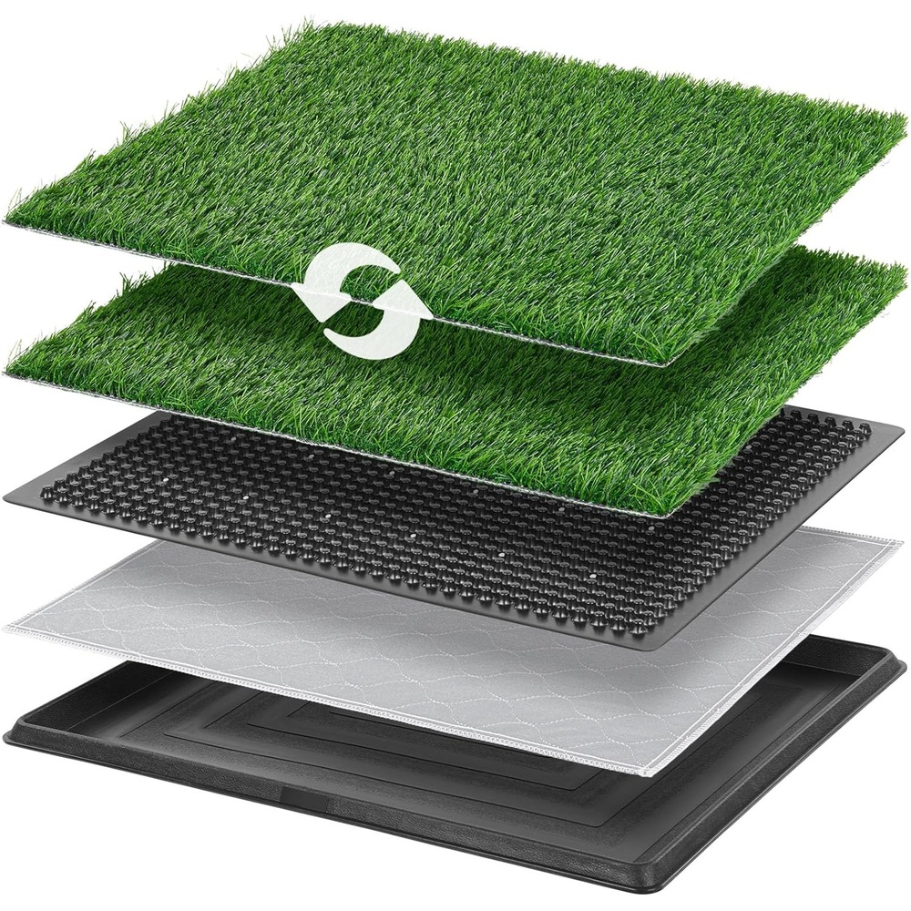 image:imageLOOBANI Dog Grass Pad with Tray Dog Litter Box with 2 Artificial Grass Pads Highly Absorbent Puppy Pad Potty Tray for Balcony Apartment Indoor Outdoor Use 20x30 Inch