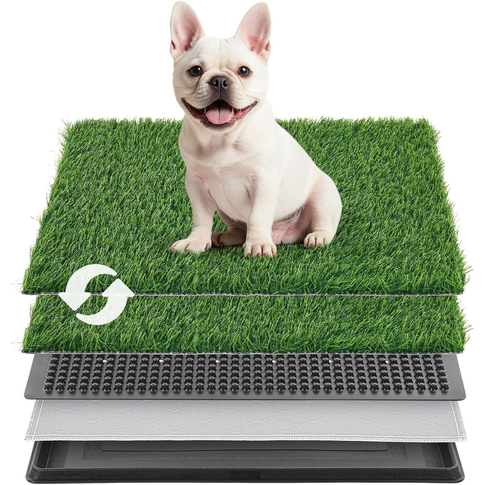 image:imageLOOBANI Dog Grass Pad with Tray Dog Litter Box with 2 Artificial Grass Pads Highly Absorbent Puppy Pad Potty Tray for Balcony Apartment Indoor Outdoor Use 16x20 Inch