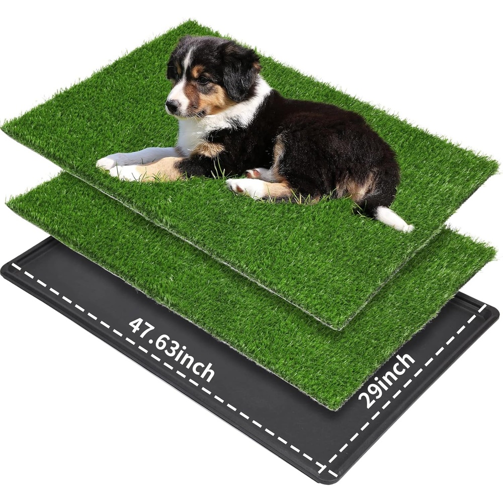 image:imageLOOBANI Dog Grass Pad with Tray Large Dog Litter Box Indoor Potty for Apartment and Patio Training with 2 Pack Grass Pee Pads for ReplacementTray Potty 45 29inchTray Potty 47629inch