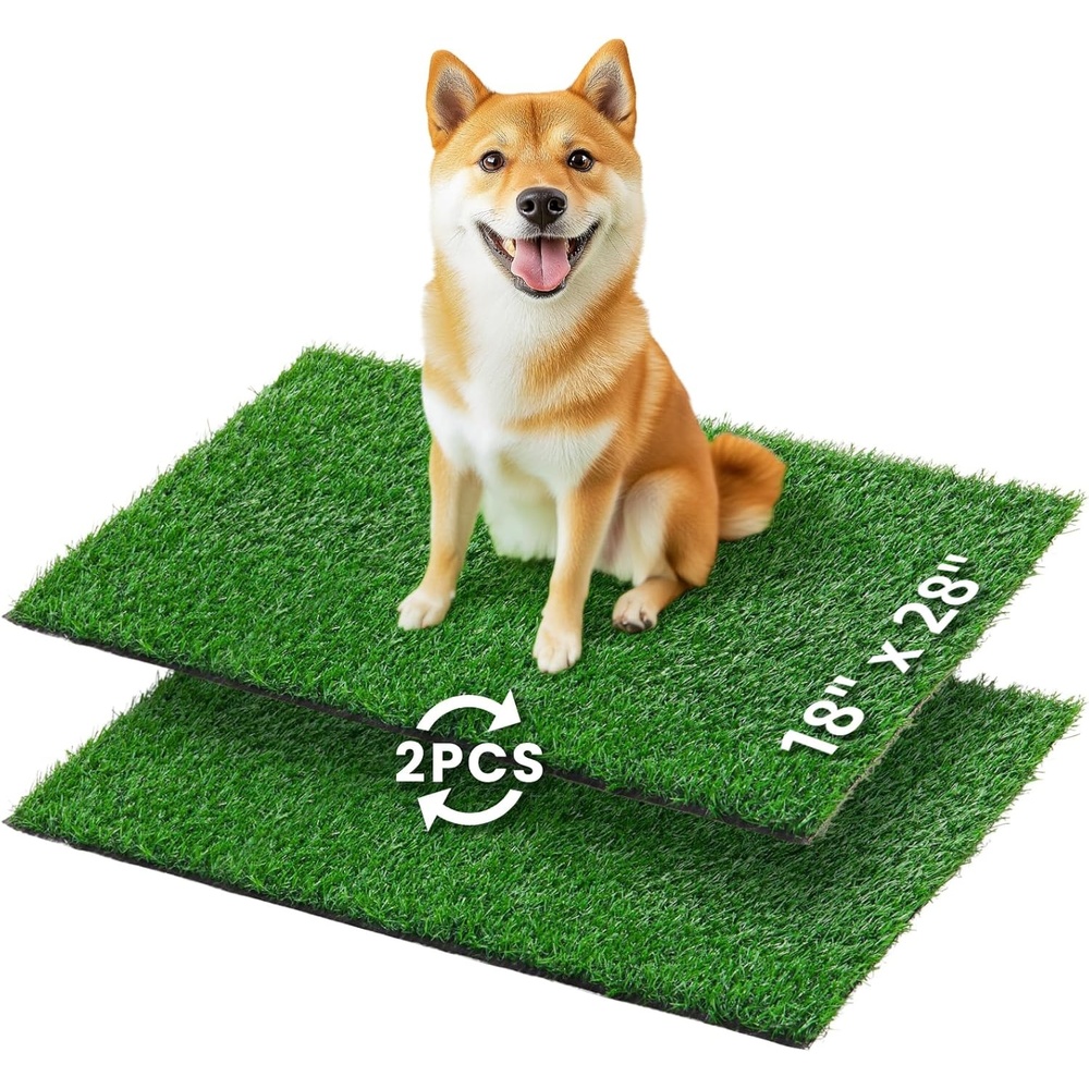 image:imageLOOBANI Dog Grass Pee Pad 18x28 2 Pack Artificial Grass for Puppy Indoor Outdoor Potty Training Rug Replacement Fake Grass Turf Mat with Drainage Holes