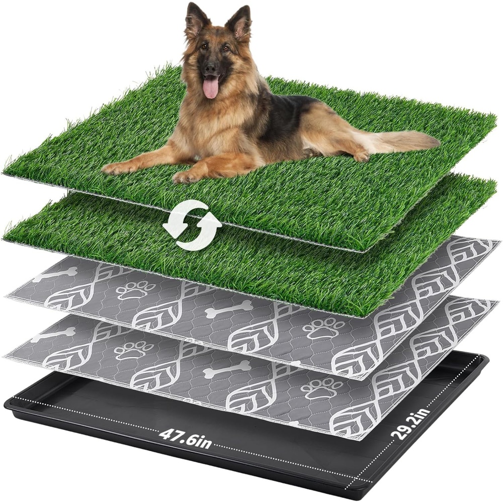 image:imageLOOBANI Large Dog Grass Pad with Tray 35x23in Dog Litter Box with 2 Artificial Grass Patch 2 Washable Pee Pads Quickly Absorbency Indoor Outdoor Potty for Patio Balcony Apartment Use476292 5Layer Potty System