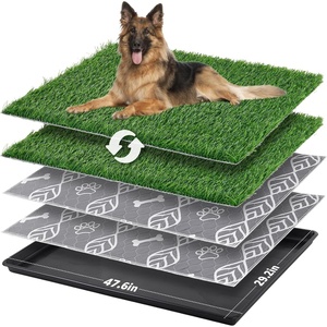 image:imageLOOBANI 41x27in Large Dog Litter Box with 2 Artificial Grass Patch  2 Washable Pee Pads Quickly Absorbency Portable Patio Potty for Balcony Apartment Use476292 5Layer Potty System