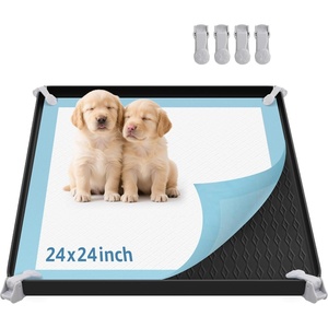 image:imageLOOBANI Dog Pee Pad Holder  NonSlip Silicone Dog Potty Tray with 4 Clamps High Edge Puppy Pad Holder Tray for Indoor Outdoor Potty Training Fits to 24 x 24 Square Pads Black
