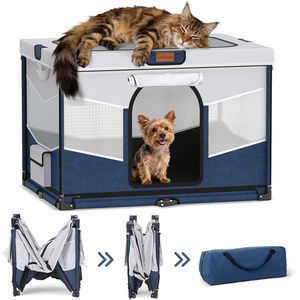 image:imageLOOBANI Foldable Dog Playpen for Small Dogs IndoorOutdoor Puppy Cat Playpen with Removable Washable Fabric Cover Sturdy Steel Frame amp 690D Oxford Cloth Portable Dog Crate 32x24x22 BlueBlueGray