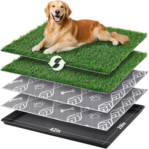 image:imageLOOBANI Large Dog Grass Pad with Tray  35x23in Dog Litter Box with 2 Artificial Grass Patch  2 Washable Pee Pads  Quickly Absorbency Indoor Outdoor Potty for Patio Balcony Apartment Use4529 5Layer Potty System