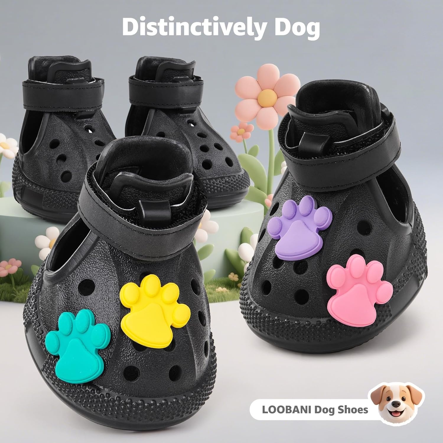 image:imageDog Shoes for Hot Pavement Dog Shoe for Small Size DogsDog Boots amp Paw ProtectorsEasy ON amp Off NonSlipOutdoor Dog Booties with Reflective Strap for Beach and SnowBlackSize6BlackDog Crocs