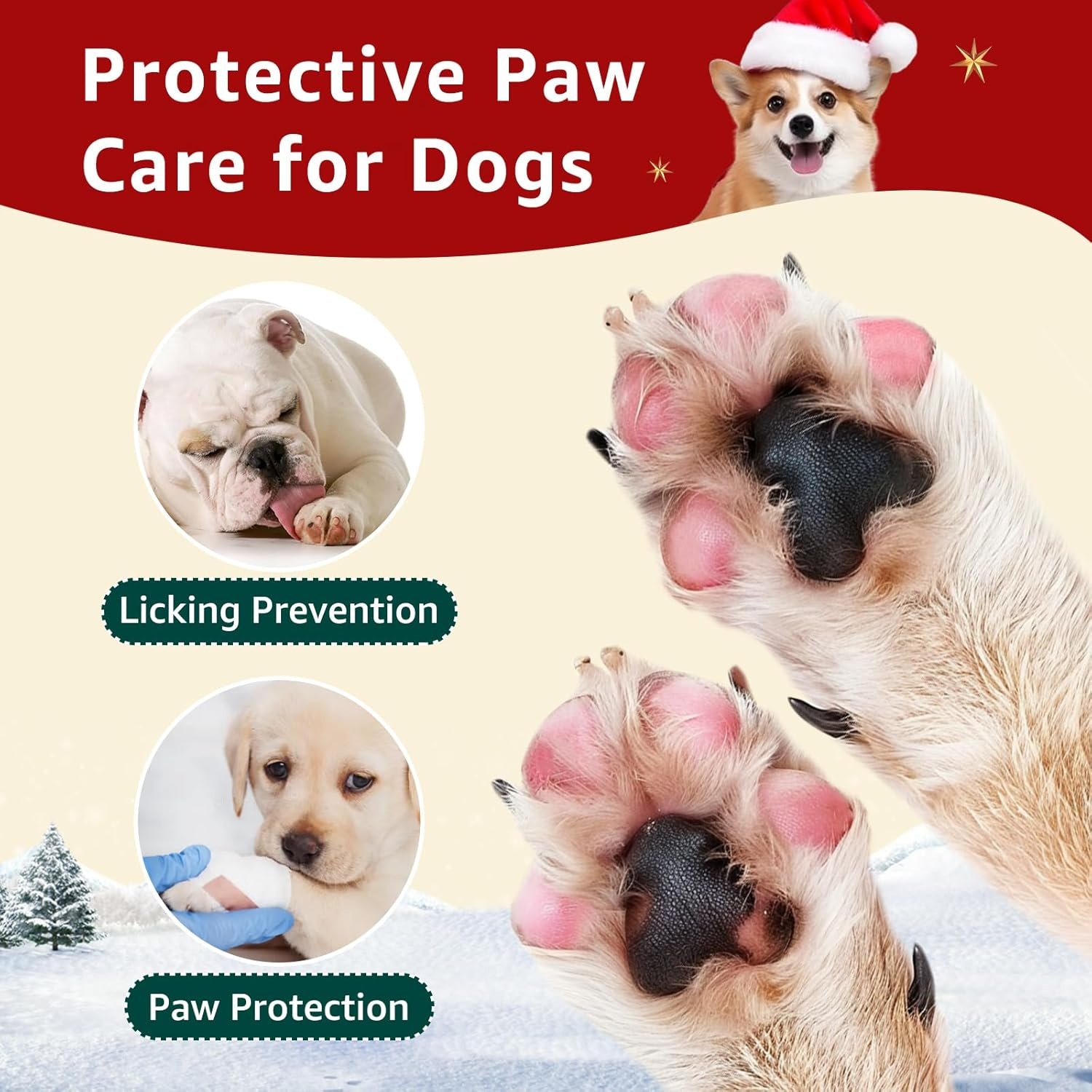 image:imageLOOBANI Christmas Double Side AntiSlip Soft Dog Socks to Prevent Licking Paws on Hardwood Floors Dog Paw Grip Protector for HotCold Pavement Traction Control for Senior Dogs Red L