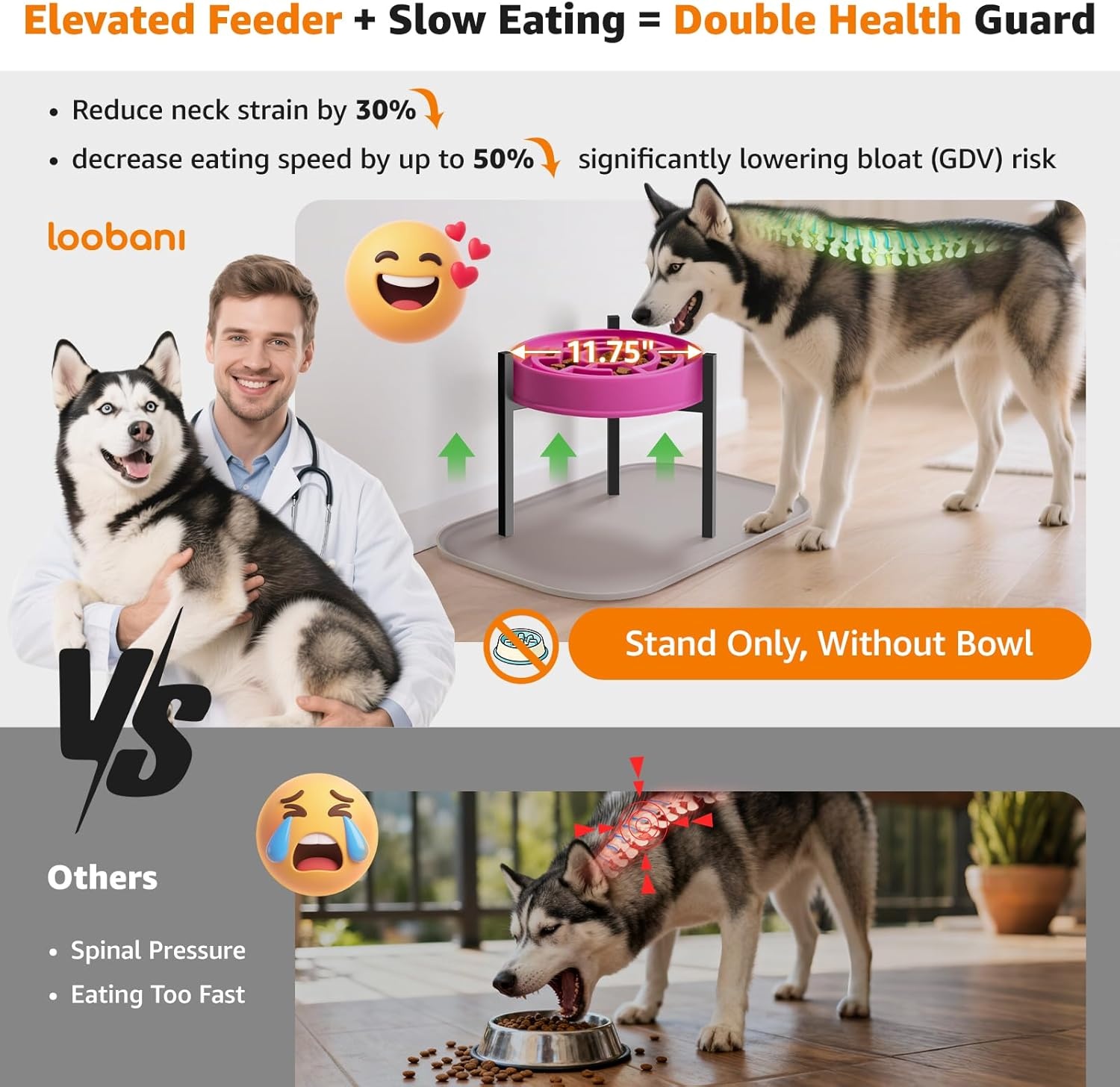 image:imageLOOBANI Dog Bowl Stand Single Fits for Bowls Width 9126 Adjustable Elevated Dog Bowls Metal Stand for Medium amp Large Dogs Black Without Bowl