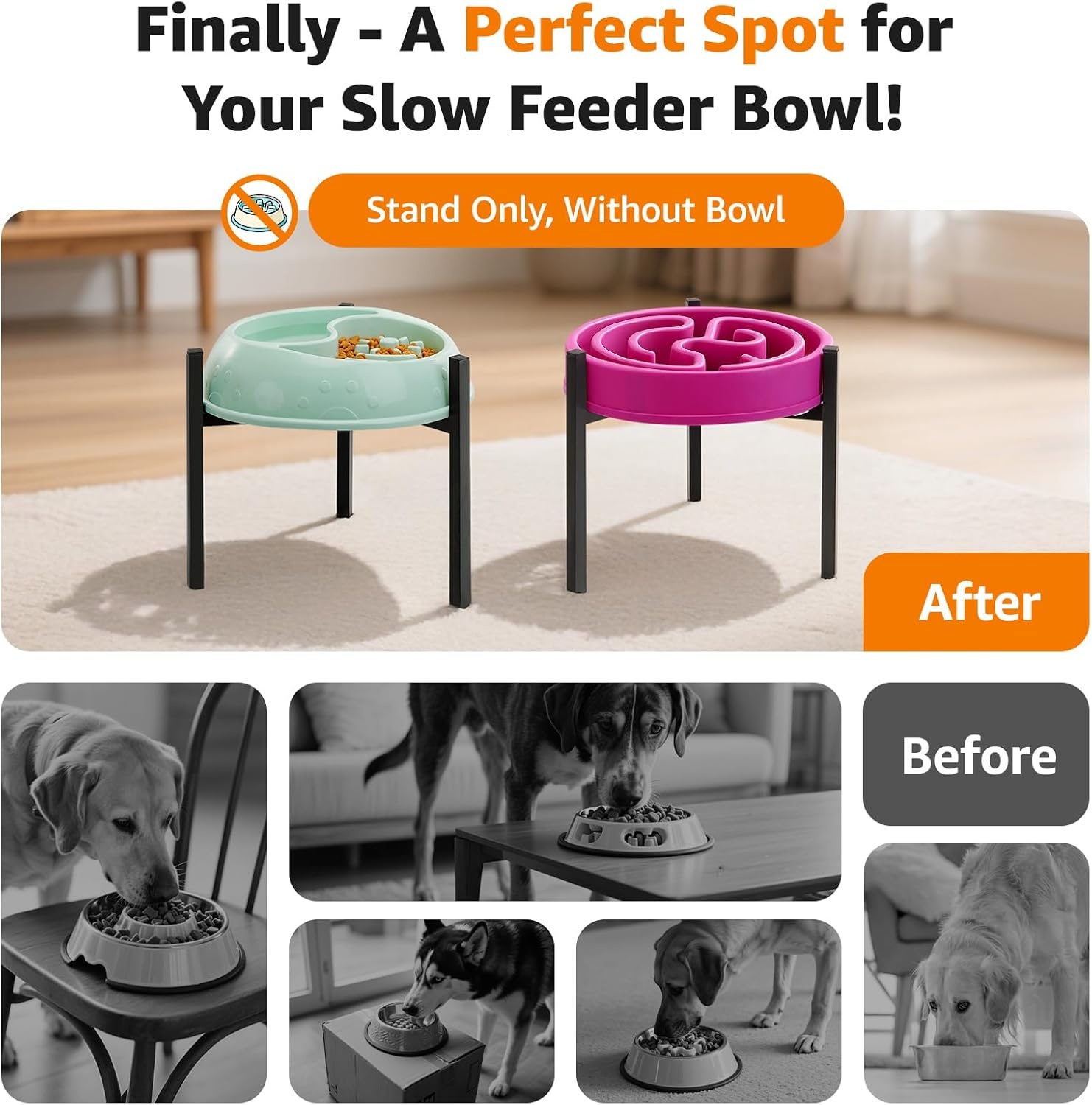 image:imageLOOBANI Dog Bowl Stand Single Fits for Bowls Width 9126 Adjustable Elevated Dog Bowls Metal Stand for Medium amp Large Dogs Black Without Bowl