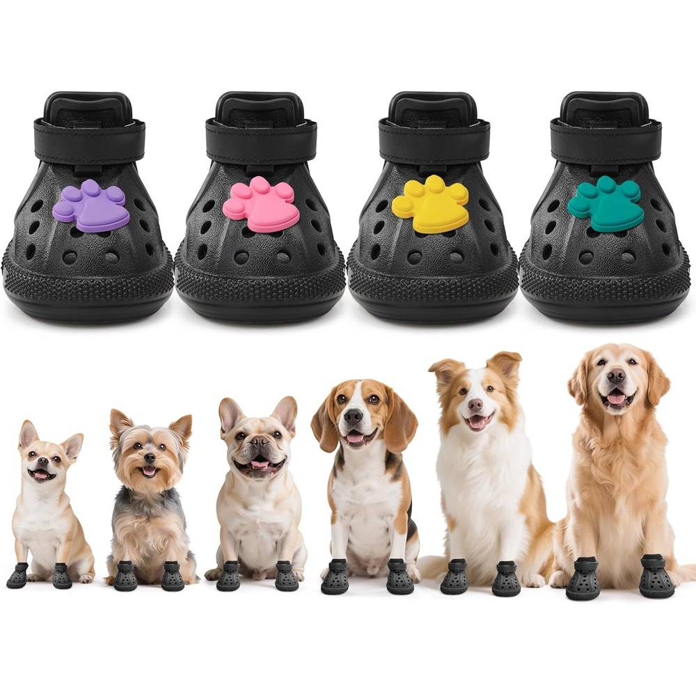 image:imageDog Shoes for Hot Pavement Dog Shoe for Small Size DogsDog Boots amp Paw ProtectorsEasy ON amp Off NonSlipOutdoor Dog Booties with Reflective Strap for Beach and SnowBlackSize6BlackDog Crocs