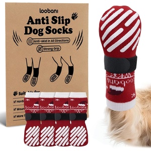 image:imageLOOBANI Christmas Double Side AntiSlip Soft Dog Socks to Prevent Licking Paws on Hardwood Floors Dog Paw Grip Protector for HotCold Pavement Traction Control for Senior Dogs Red L