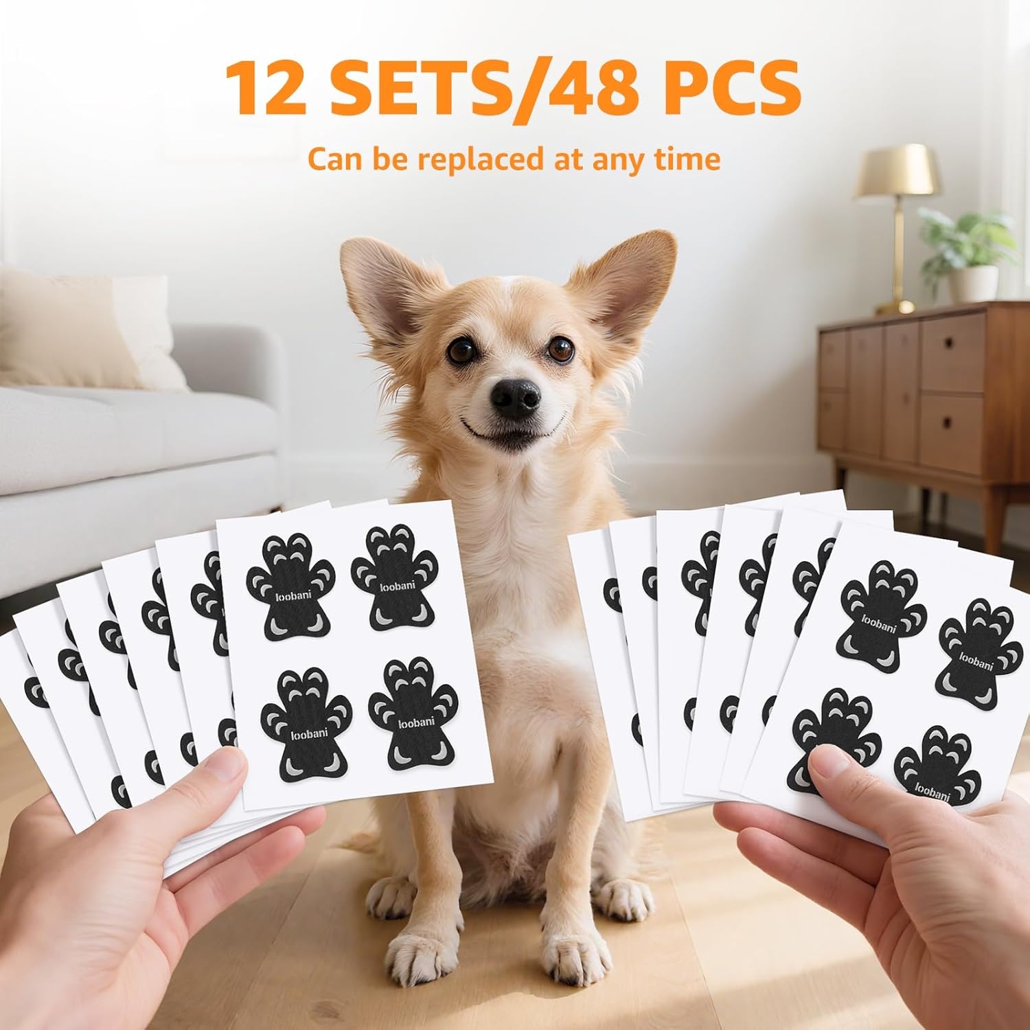 image:imageDog Paw Protector for Senior Dogs AntiSlip Dog Paw Pads for Dogs Traction on Hardwood Floors Paw Grips Stickers with Stronger Adhesive for Slippery Floors XL 12Set48Pcs Style CBlack