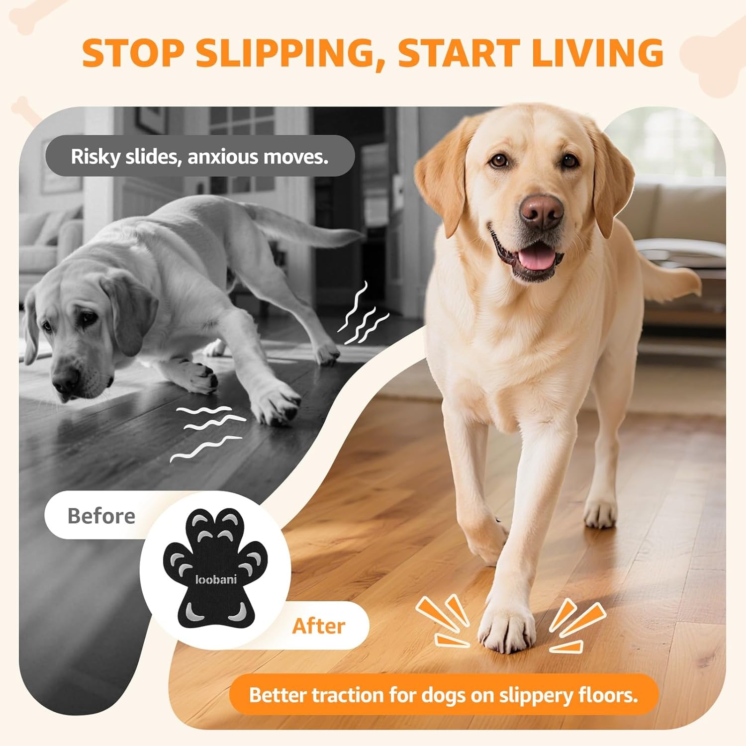 image:imageDog Paw Protector for Senior Dogs AntiSlip Dog Paw Pads for Dogs Traction on Hardwood Floors Paw Grips Stickers with Stronger Adhesive for Slippery Floors XL 12Set48Pcs Style CBlack