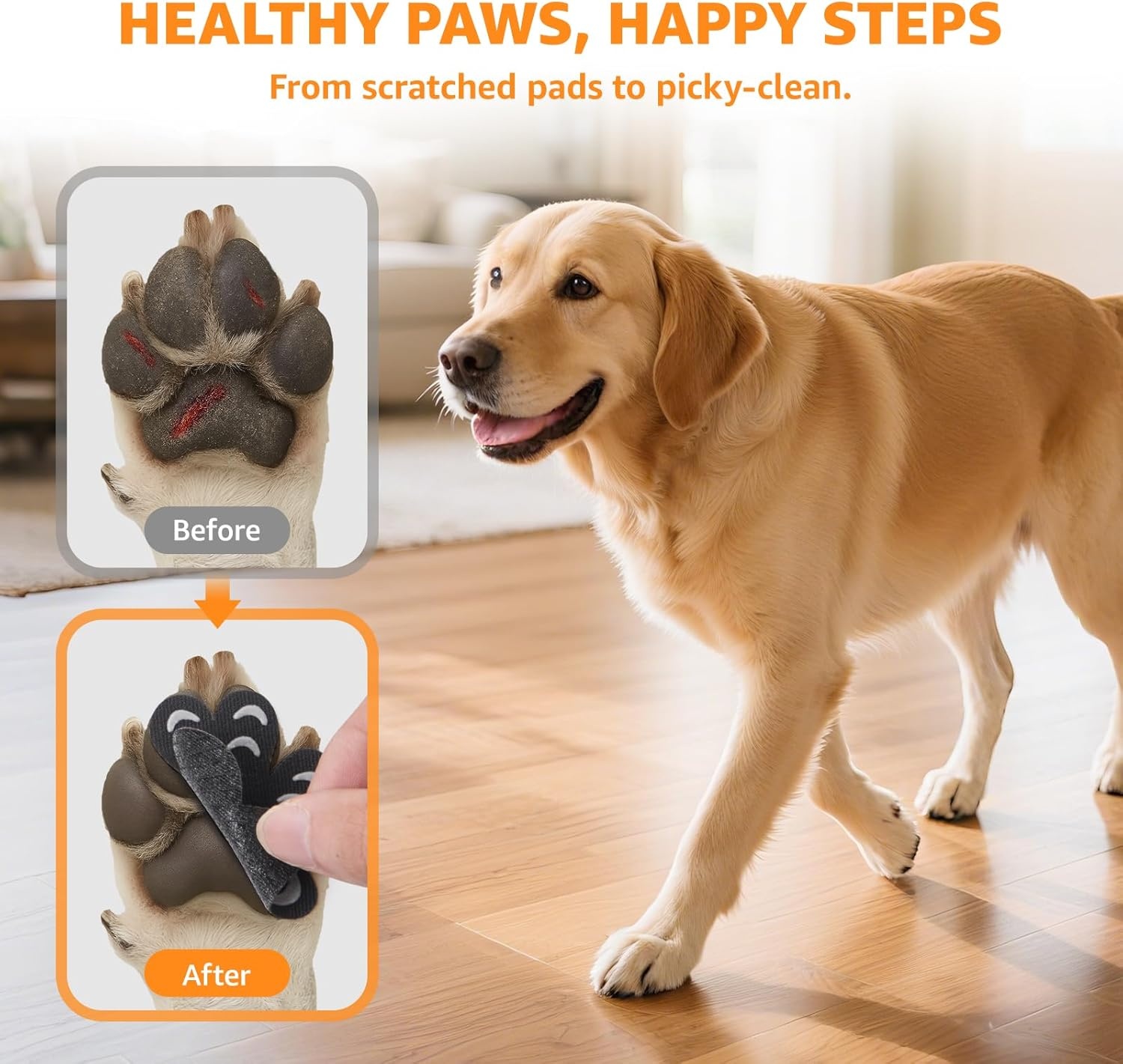 image:imageDog Paw Protector for Senior Dogs AntiSlip Dog Paw Pads for Dogs Traction on Hardwood Floors Paw Grips Stickers with Stronger Adhesive for Slippery Floors XL 12Set48Pcs Style CBlack
