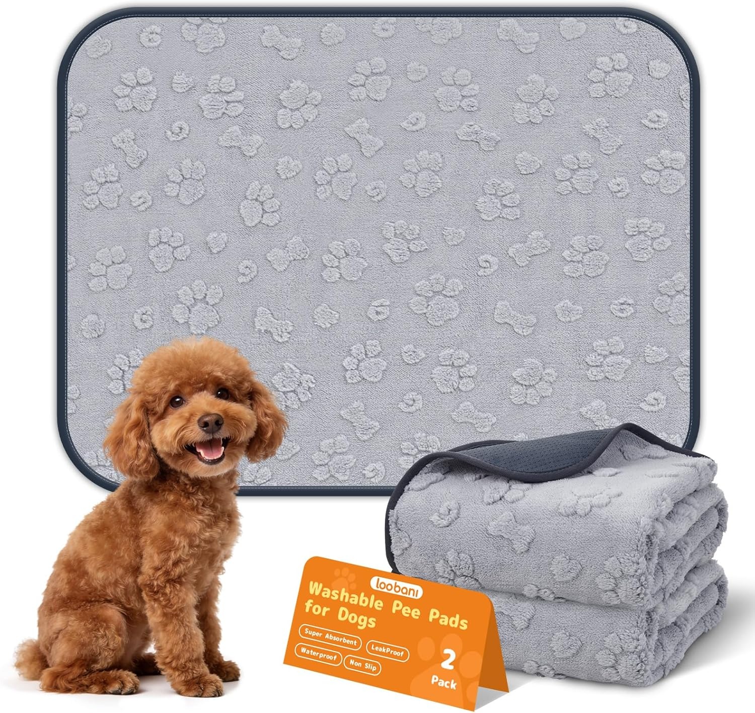 image:imageLOOBANI Washable Pee Pads for Dogs 36x48 2 Packs Extra Large Whelping Pads for Floor Playpen Super Absorbent Reusable Dog Mat Waterproof Puppy Pads for Incontinence HousebreakCrateGrayGrey Dog Element