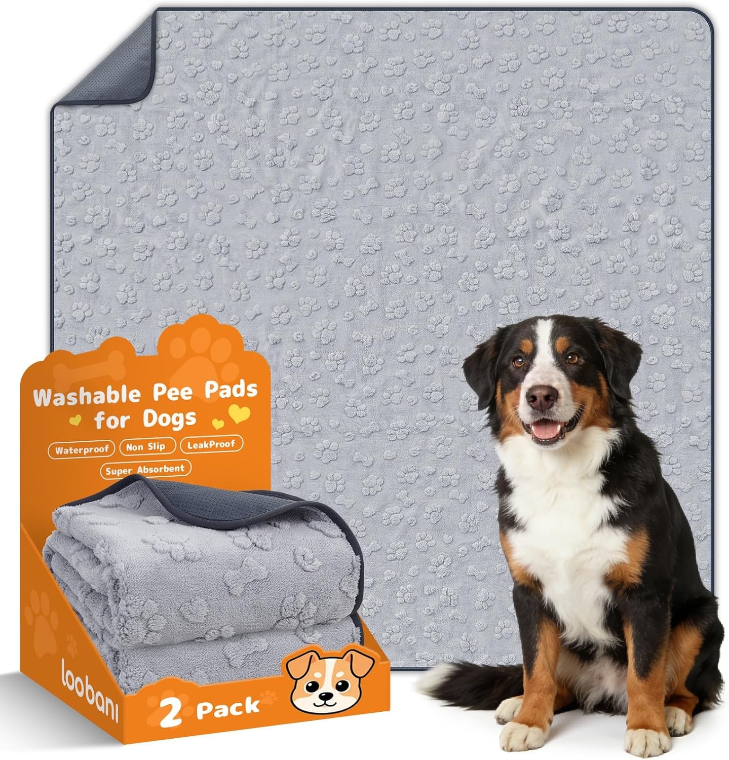 image:imageLOOBANI Washable Pee Pads for Dogs 36x48 2 Packs Extra Large Whelping Pads for Floor Playpen Super Absorbent Reusable Dog Mat Waterproof Puppy Pads for Incontinence HousebreakCrateGrayGrey Dog Element