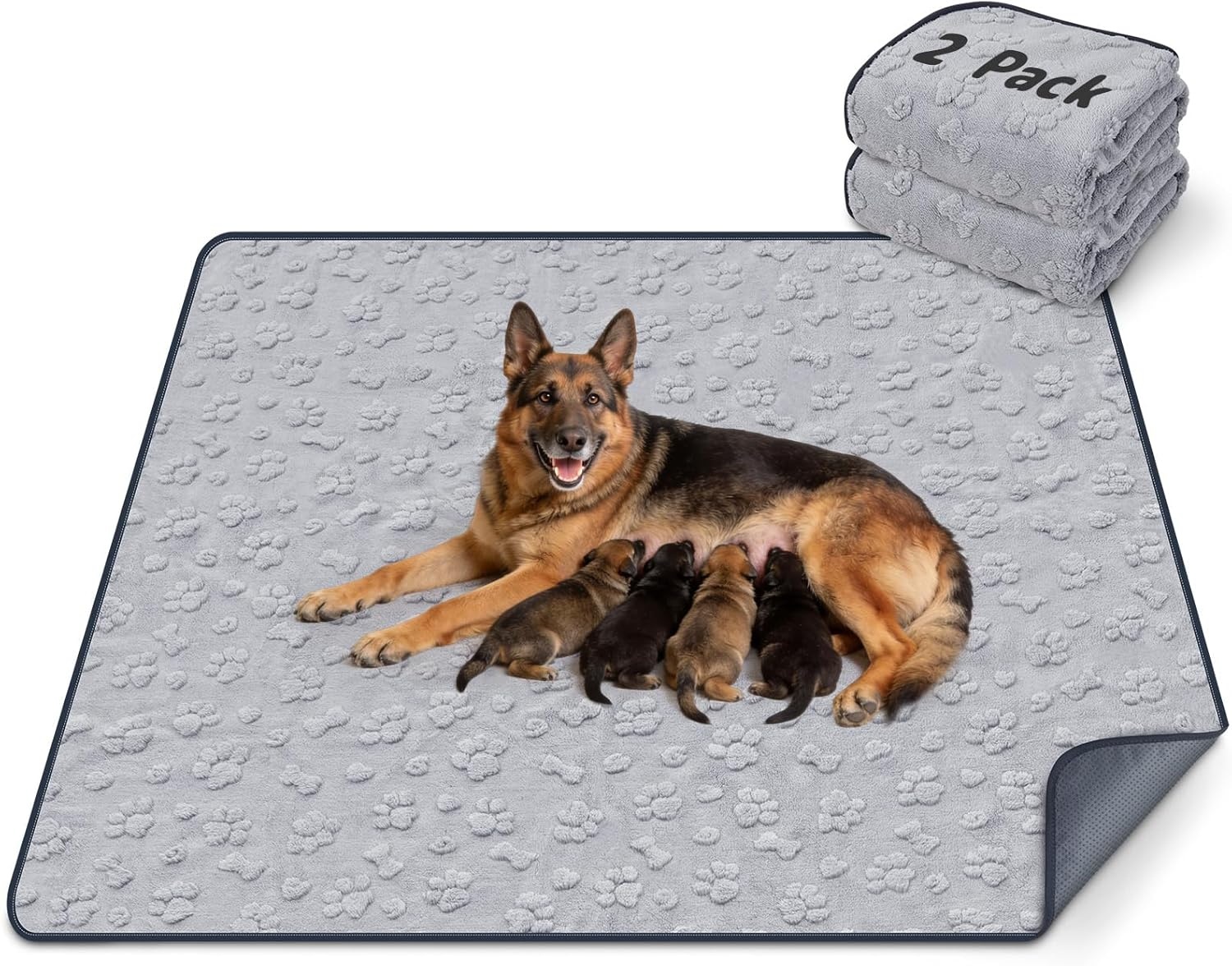 image:imageLOOBANI Washable Pee Pads for Dogs 36x48 2 Packs Extra Large Whelping Pads for Floor Playpen Super Absorbent Reusable Dog Mat Waterproof Puppy Pads for Incontinence HousebreakCrateGrayGrey Dog Element