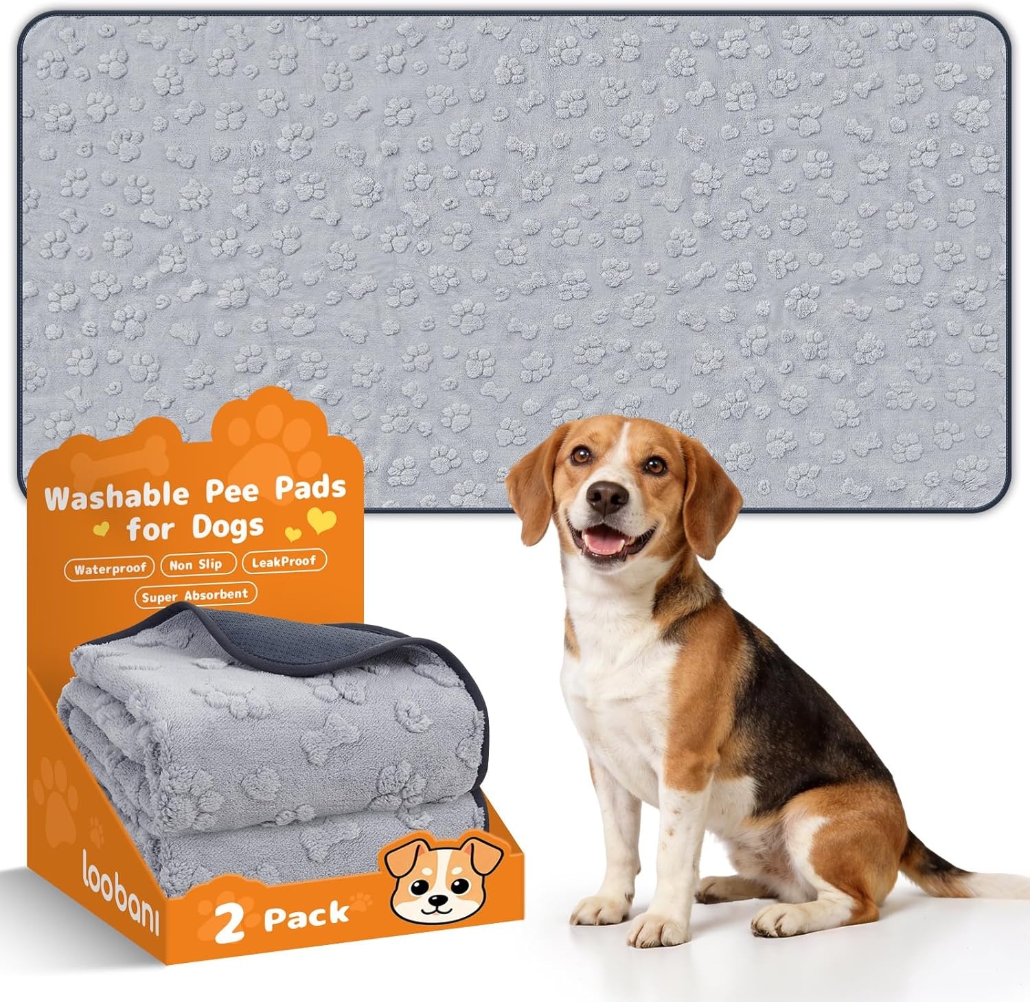 image:imageLOOBANI Washable Pee Pads for Dogs 36x48 2 Packs Extra Large Whelping Pads for Floor Playpen Super Absorbent Reusable Dog Mat Waterproof Puppy Pads for Incontinence HousebreakCrateGrayGrey Dog Element