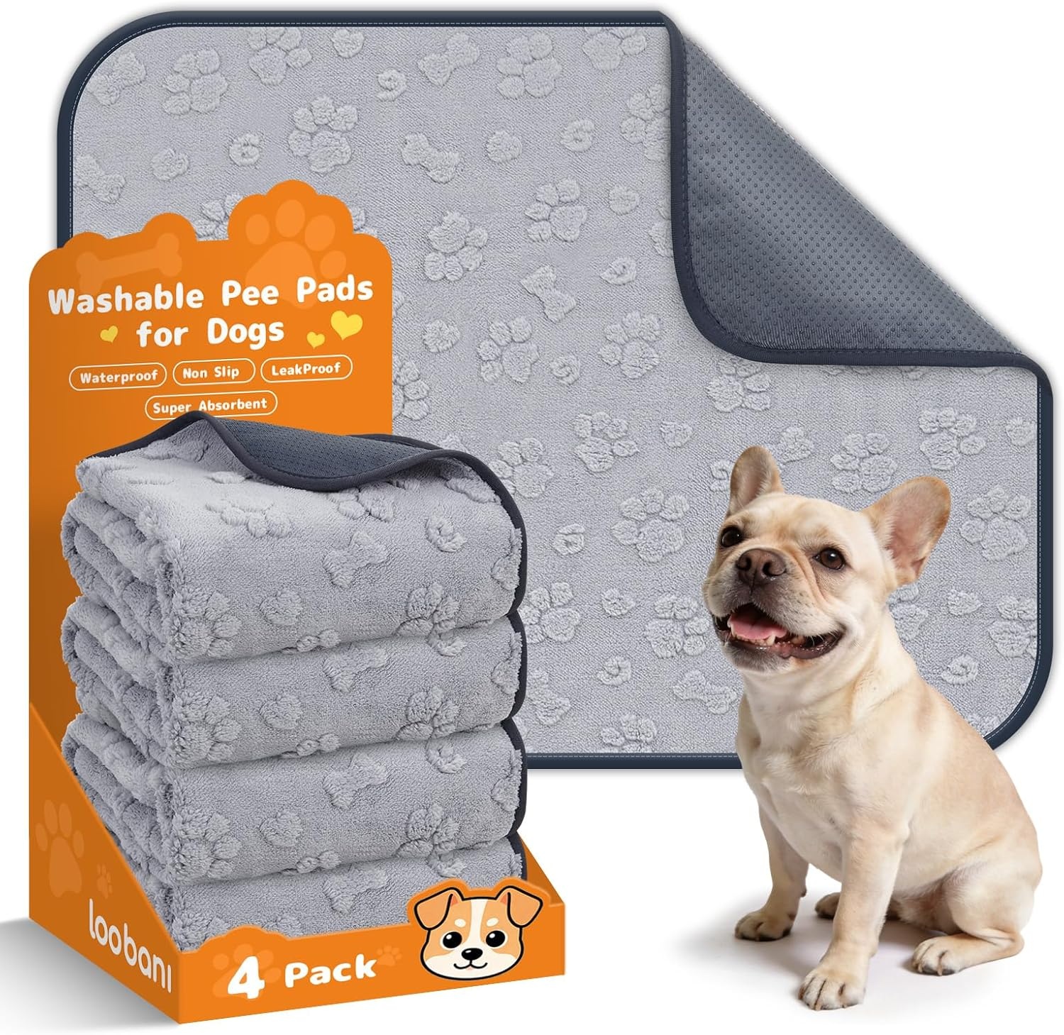 image:imageLOOBANI Washable Pee Pads for Dogs 36x48 2 Packs Extra Large Whelping Pads for Floor Playpen Super Absorbent Reusable Dog Mat Waterproof Puppy Pads for Incontinence HousebreakCrateGrayGrey Dog Element