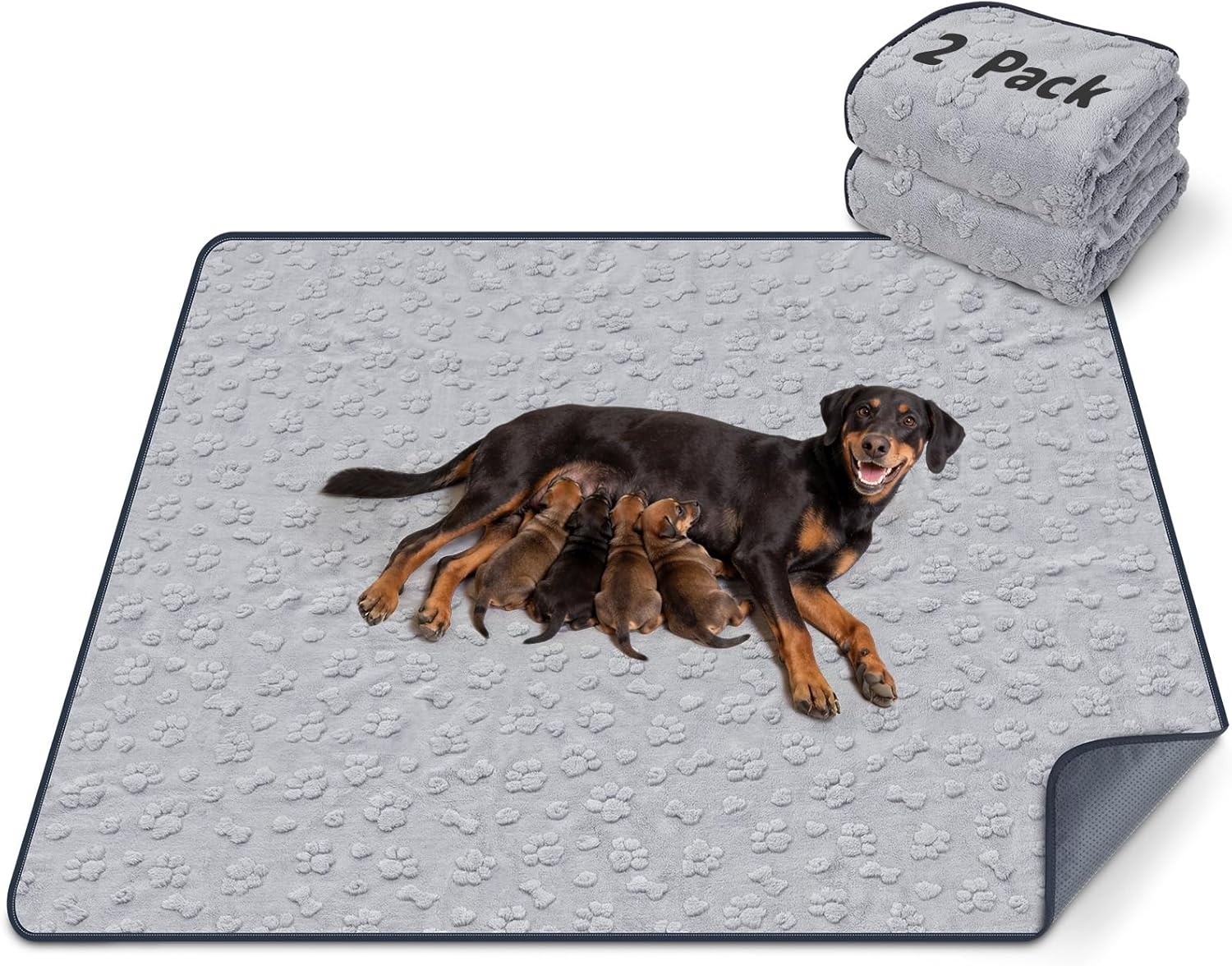 image:imageLOOBANI Washable Pee Pads for Dogs 36x48 2 Packs Extra Large Whelping Pads for Floor Playpen Super Absorbent Reusable Dog Mat Waterproof Puppy Pads for Incontinence HousebreakCrateGrayGrey Dog Element