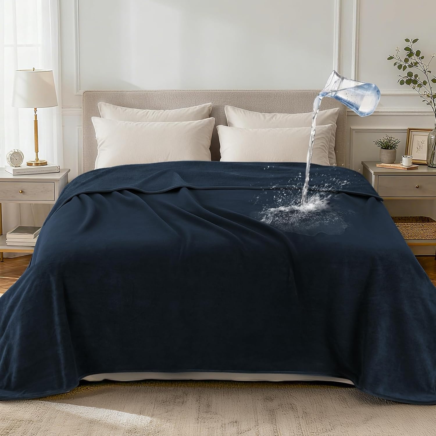 image:imageLOOBANI Waterproof Throw Blanket for Couch Reversible Leakproof Couch Blanket 40 x 60 Soft Coral Fleece Bed Blanket StainProof for Sofa Cover Pet Accidents Travel GreenBlue