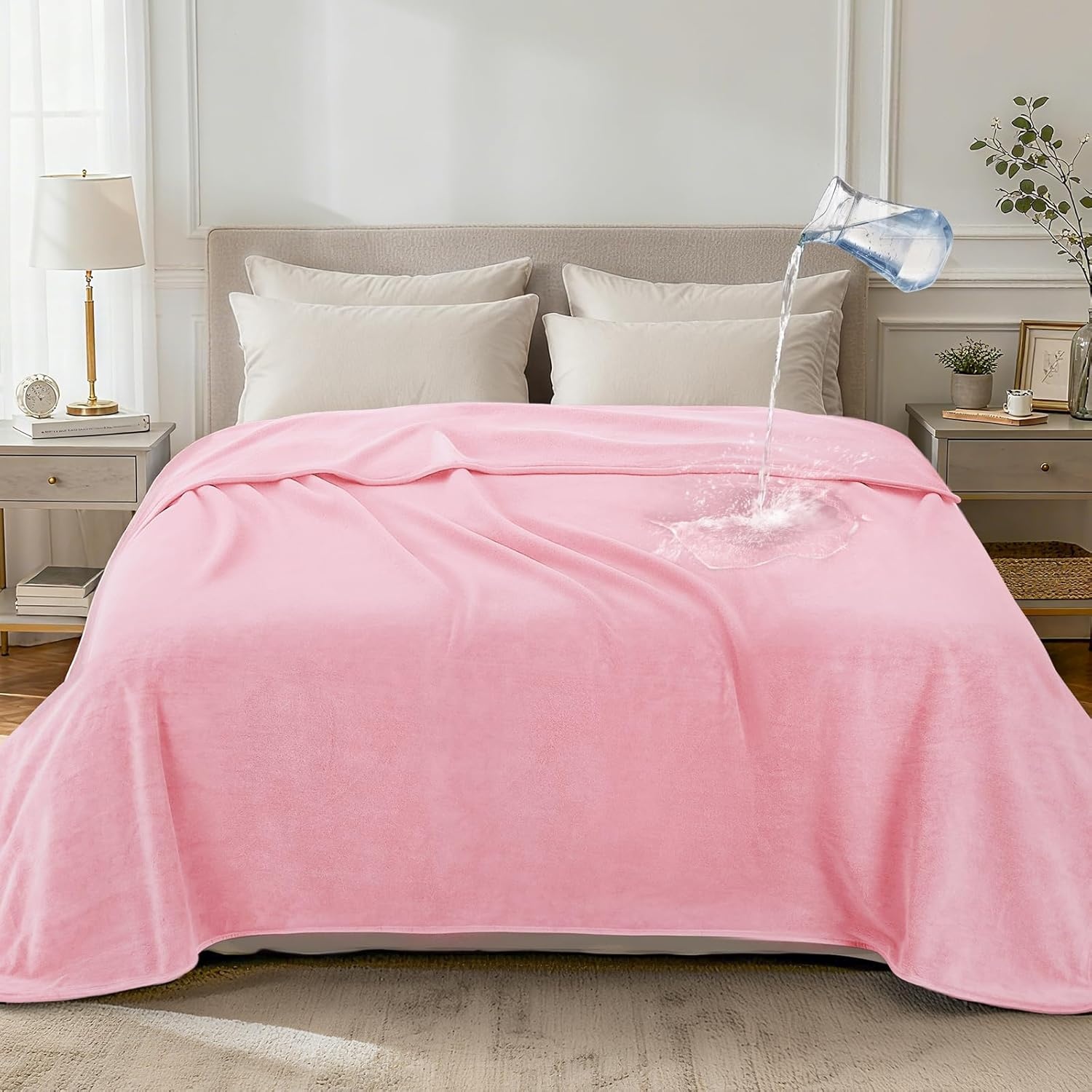 image:imageLOOBANI Waterproof Throw Blanket for Couch Reversible Leakproof Couch Blanket 40 x 60 Soft Coral Fleece Bed Blanket StainProof for Sofa Cover Pet Accidents Travel GreenPink