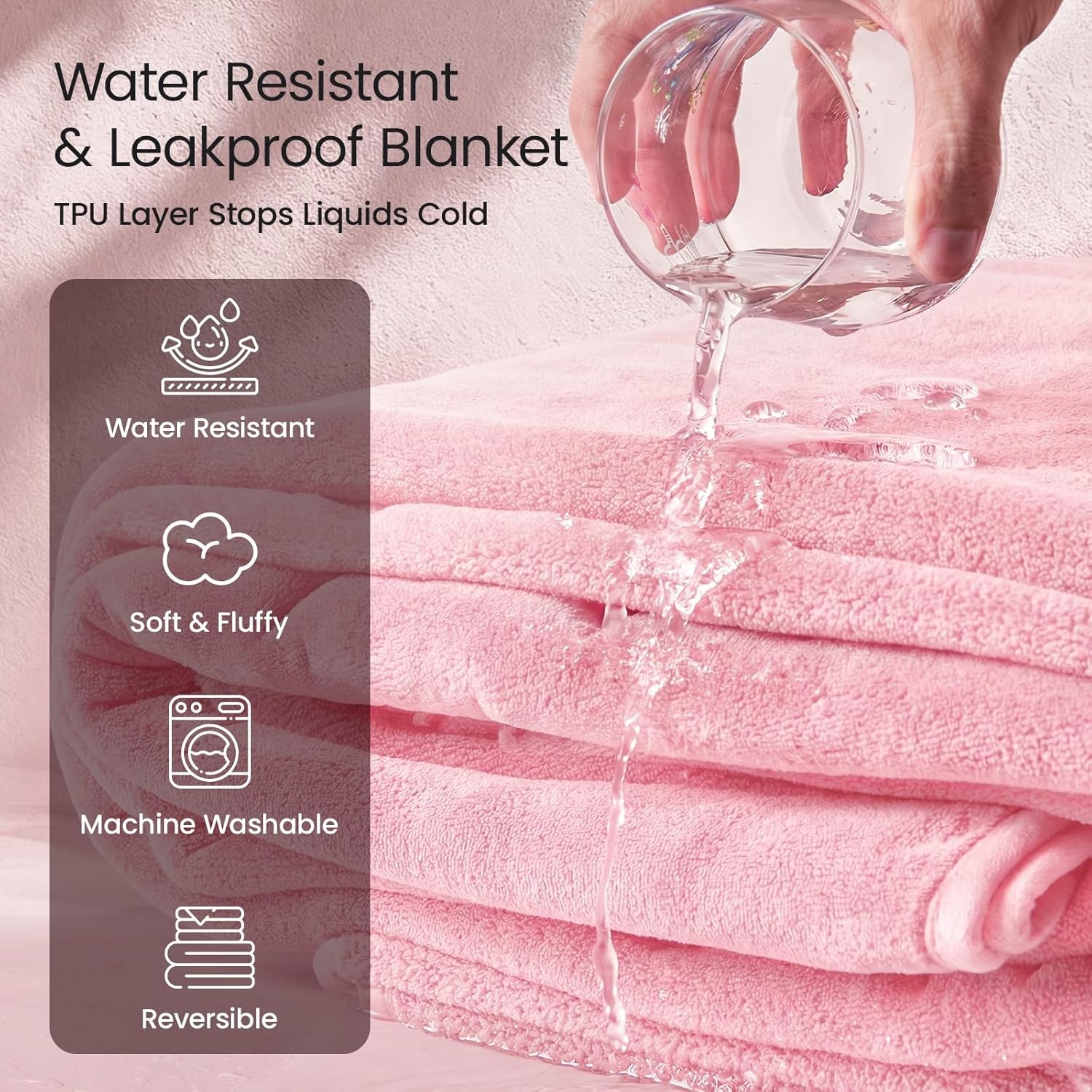image:imageLOOBANI Waterproof Throw Blanket for Couch Reversible Leakproof Couch Blanket 40 x 60 Soft Coral Fleece Bed Blanket StainProof for Sofa Cover Pet Accidents Travel GreenPink