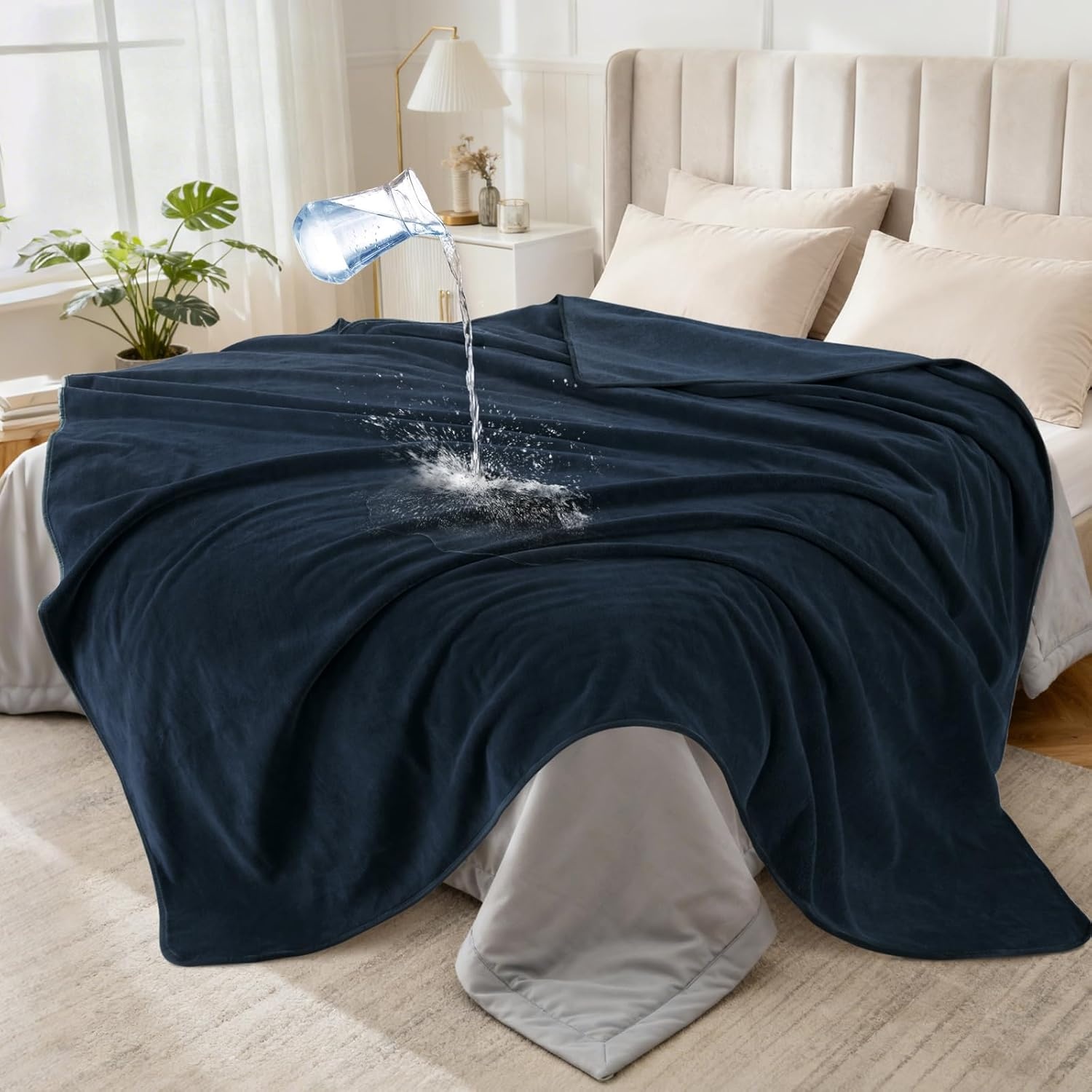 image:imageLOOBANI Waterproof Throw Blanket for Couch Reversible Leakproof Couch Blanket 40 x 60 Soft Coral Fleece Bed Blanket StainProof for Sofa Cover Pet Accidents Travel GreenBlue