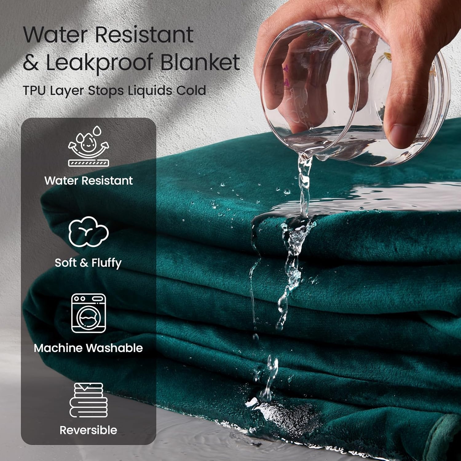 image:imageLOOBANI Waterproof Throw Blanket for Couch Reversible Leakproof Couch Blanket 40 x 60 Soft Coral Fleece Bed Blanket StainProof for Sofa Cover Pet Accidents Travel GreenGreen