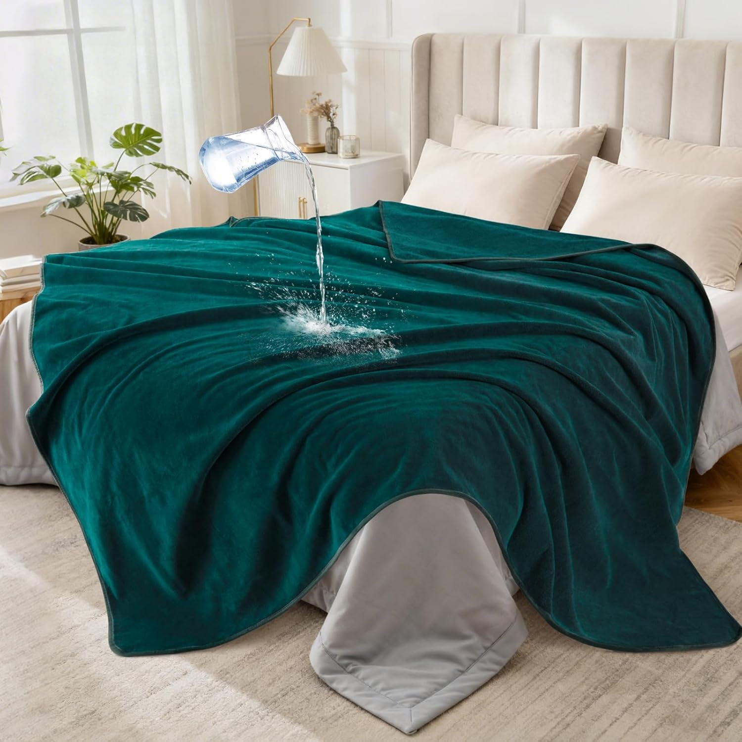 image:imageLOOBANI Waterproof Throw Blanket for Couch Reversible Leakproof Couch Blanket 40 x 60 Soft Coral Fleece Bed Blanket StainProof for Sofa Cover Pet Accidents Travel GreenGreen
