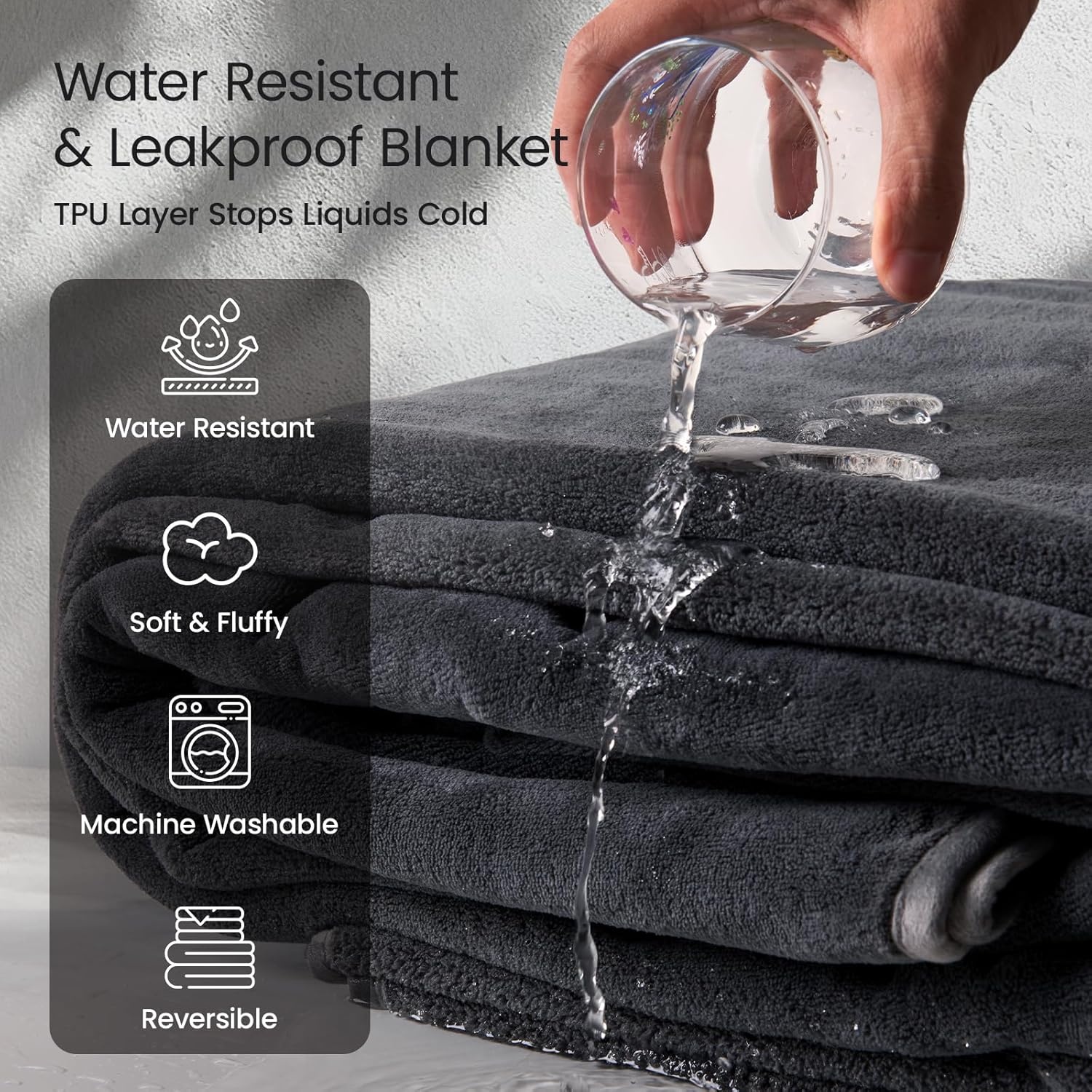 image:imageLOOBANI Waterproof Throw Blanket for Couch Reversible Leakproof Couch Blanket 40 x 60 Soft Coral Fleece Bed Blanket StainProof for Sofa Cover Pet Accidents Travel GreenGrey