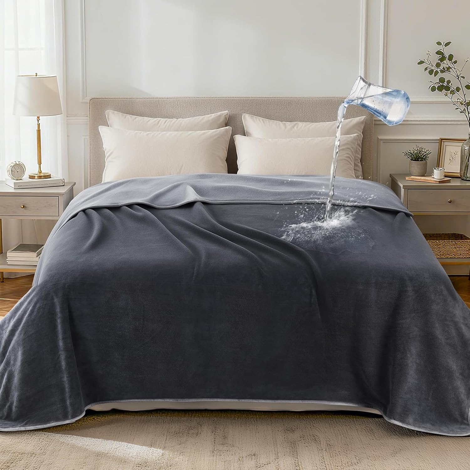 image:imageLOOBANI Waterproof Throw Blanket for Couch Reversible Leakproof Couch Blanket 40 x 60 Soft Coral Fleece Bed Blanket StainProof for Sofa Cover Pet Accidents Travel GreenGrey