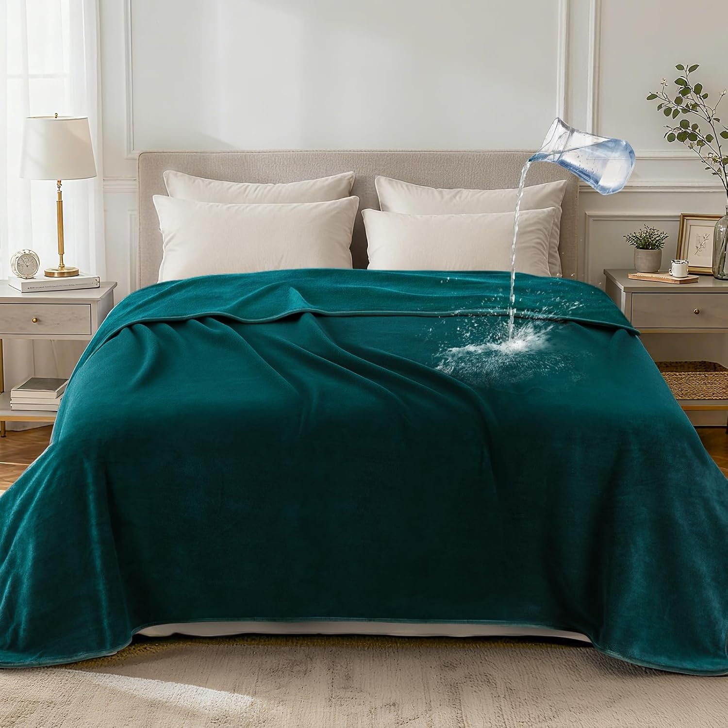 image:imageLOOBANI Waterproof Throw Blanket for Couch Reversible Leakproof Couch Blanket 40 x 60 Soft Coral Fleece Bed Blanket StainProof for Sofa Cover Pet Accidents Travel GreenGreen