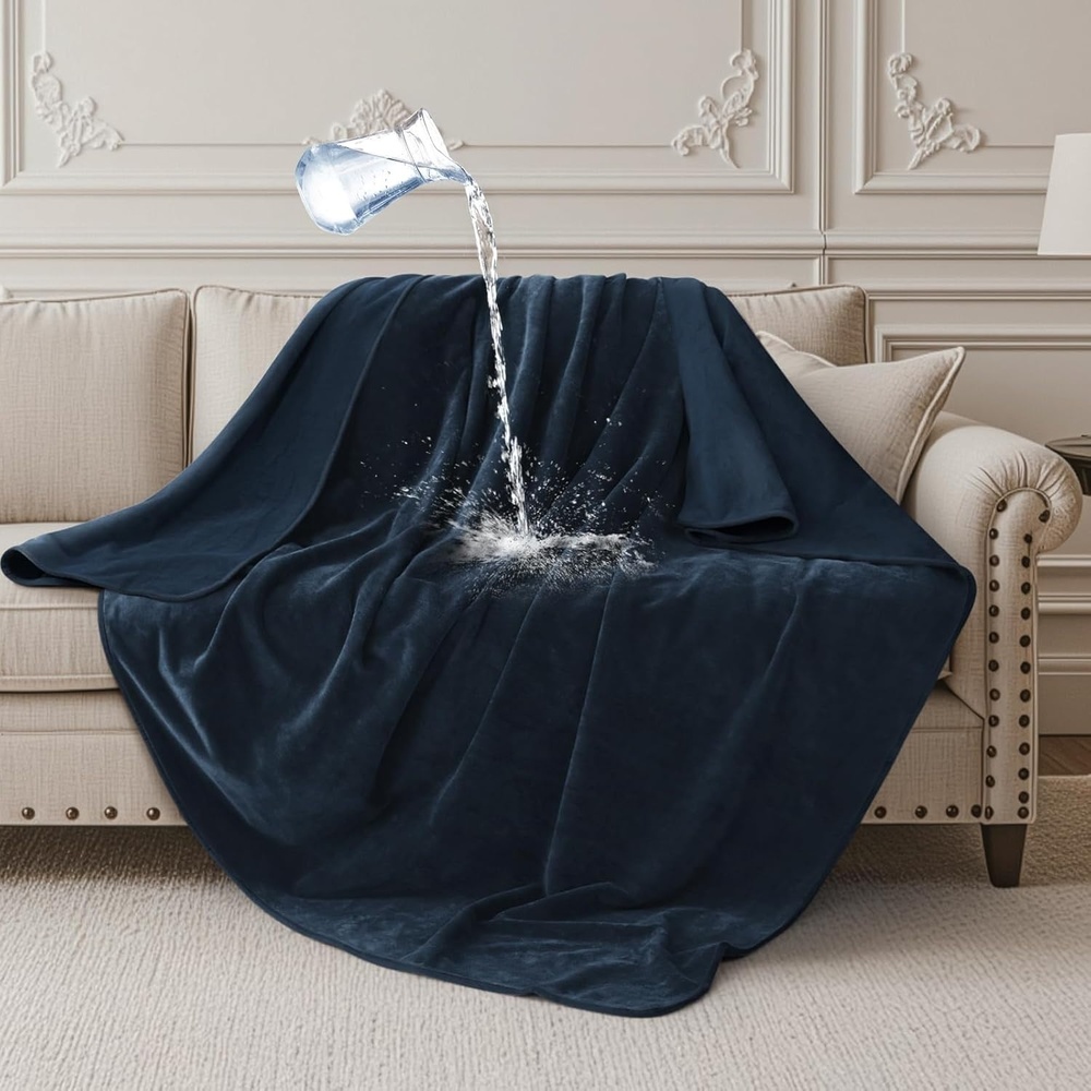 image:imageLOOBANI Waterproof Throw Blanket for Couch Reversible Leakproof Couch Blanket 40 x 60 Soft Coral Fleece Bed Blanket StainProof for Sofa Cover Pet Accidents Travel GreenBlue