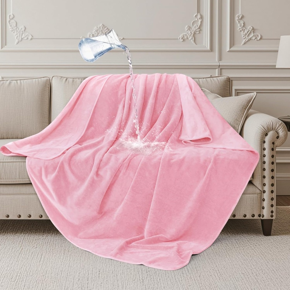 image:imageLOOBANI Waterproof Throw Blanket for Couch Reversible Leakproof Couch Blanket 40 x 60 Soft Coral Fleece Bed Blanket StainProof for Sofa Cover Pet Accidents Travel GreenPink