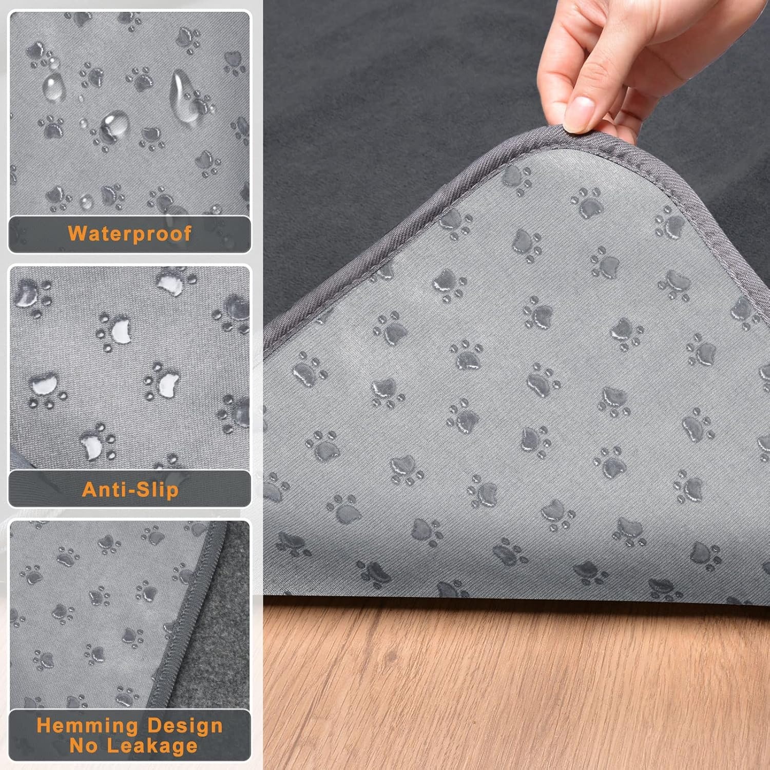 image:imageLOOBANI 2 Packs Extra Large Reusable Dog Mat for Floor NonSlip Washable Pee Pads for Dogs Fast Absorbent Pet Whelping Pads Puppy Playpen Mat for Incontinence Housebreak Crate 72x72inGray7272Pack of 2 Gray