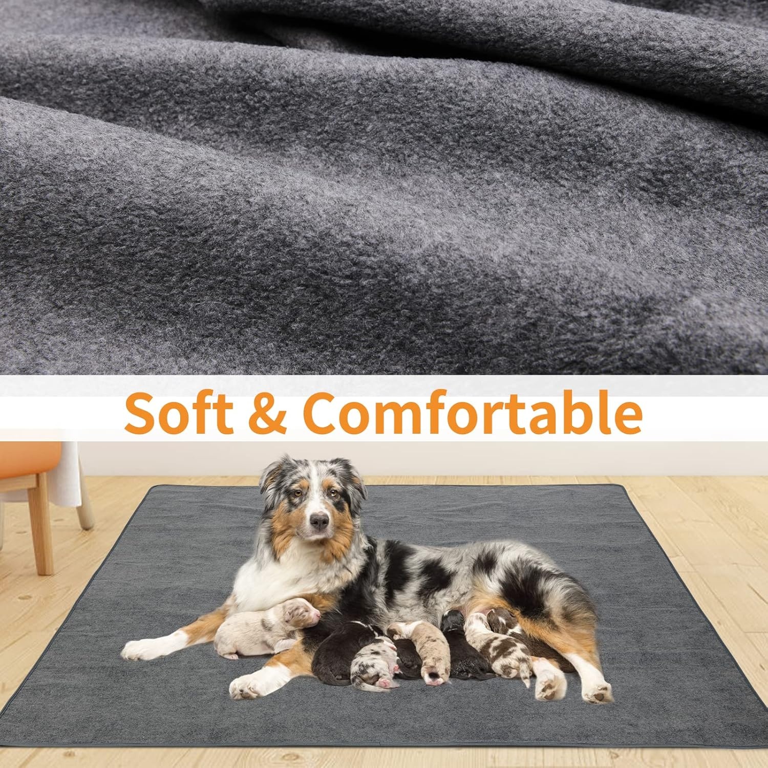 image:imageLOOBANI 2 Packs Extra Large Reusable Dog Mat for Floor NonSlip Washable Pee Pads for Dogs Fast Absorbent Pet Whelping Pads Puppy Playpen Mat for Incontinence Housebreak Crate 72x72inGray3136Pack of 2 Gray