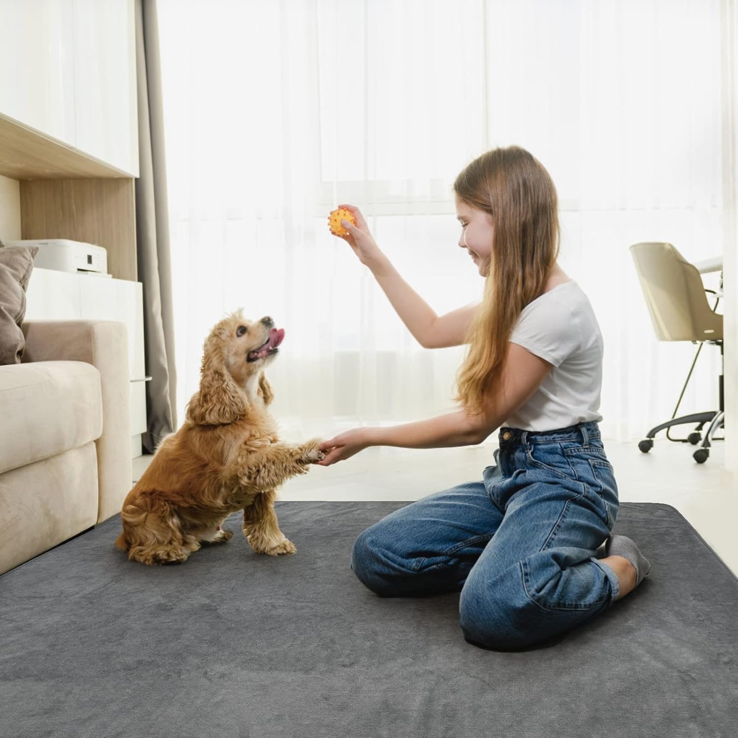 image:imageLOOBANI 2 Packs Extra Large Reusable Dog Mat for Floor NonSlip Washable Pee Pads for Dogs Fast Absorbent Pet Whelping Pads Puppy Playpen Mat for Incontinence Housebreak Crate 72x72inGray3136Pack of 2 Gray