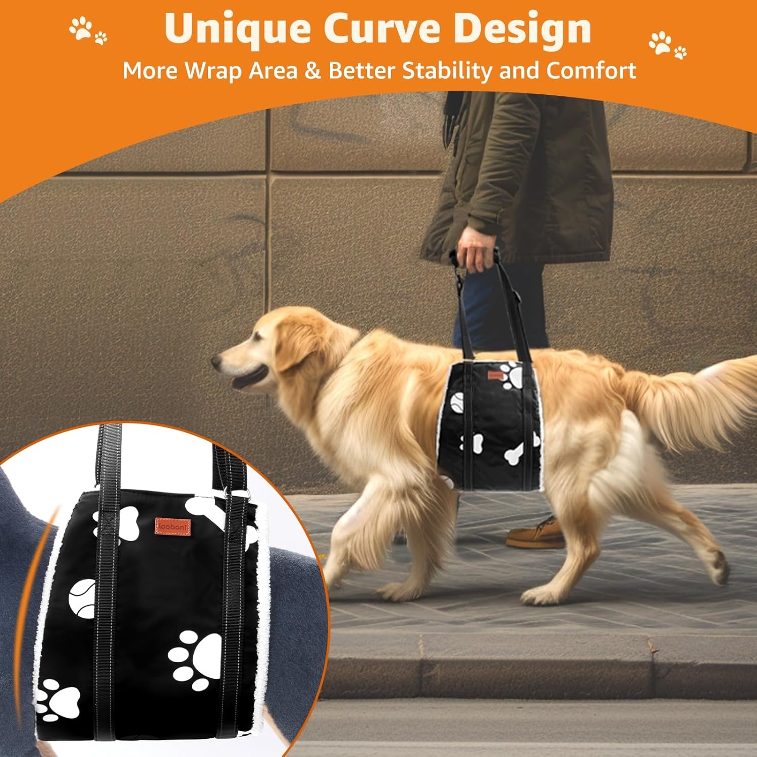 image:imageLOOBANI Dog Lift Harness for Back Legs Portable Dog Sling for Large Dogs Hind Leg Support Comfortable Leg Support Assistance for Elderly Dogs with Hip ACL Brace Senior Injured Medium Black