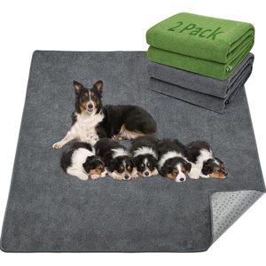 image:imageLOOBANI 2 Packs Extra Large Reusable Dog Mat for Floor NonSlip Washable Pee Pads for Dogs Fast Absorbent Pet Whelping Pads Puppy Playpen Mat for Incontinence Housebreak Crate 72x72inGray7272Pack of 2 GrayGreen
