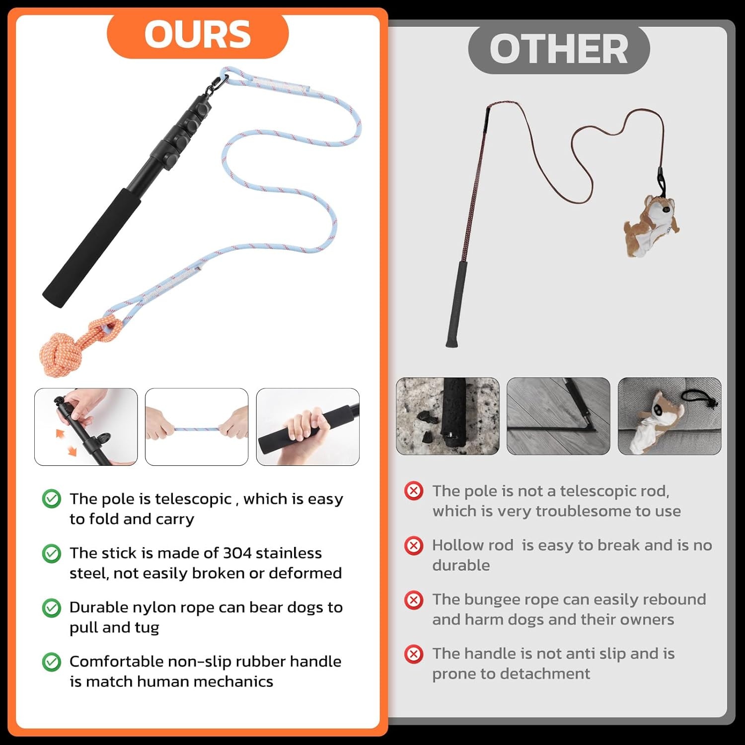 image:imageLOOBANI Flirt Pole for Dogs Chase amp Tug of War Extendable Teaser Wand with Detachable Toys 591in