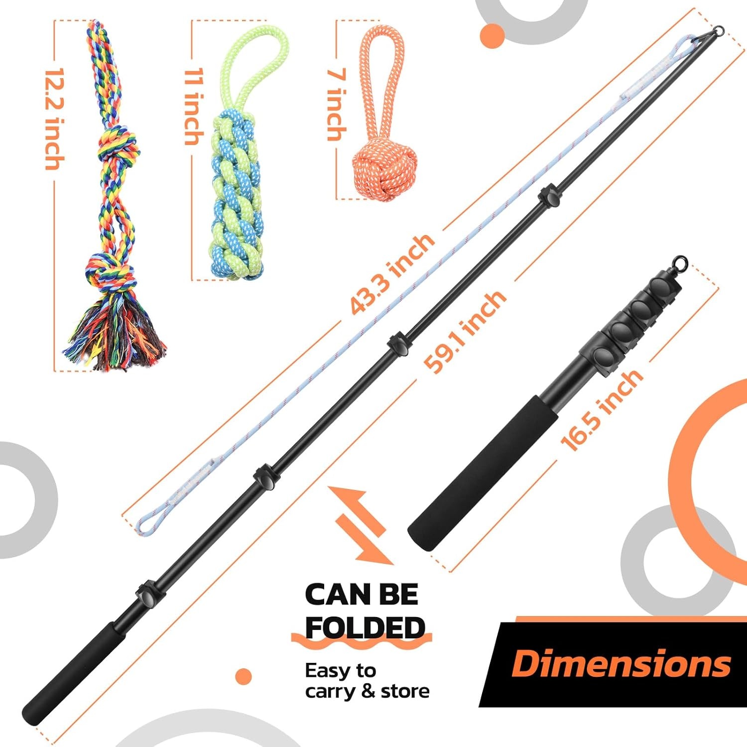 image:imageLOOBANI Flirt Pole for Dogs Chase amp Tug of War Extendable Teaser Wand with Detachable Toys 591in